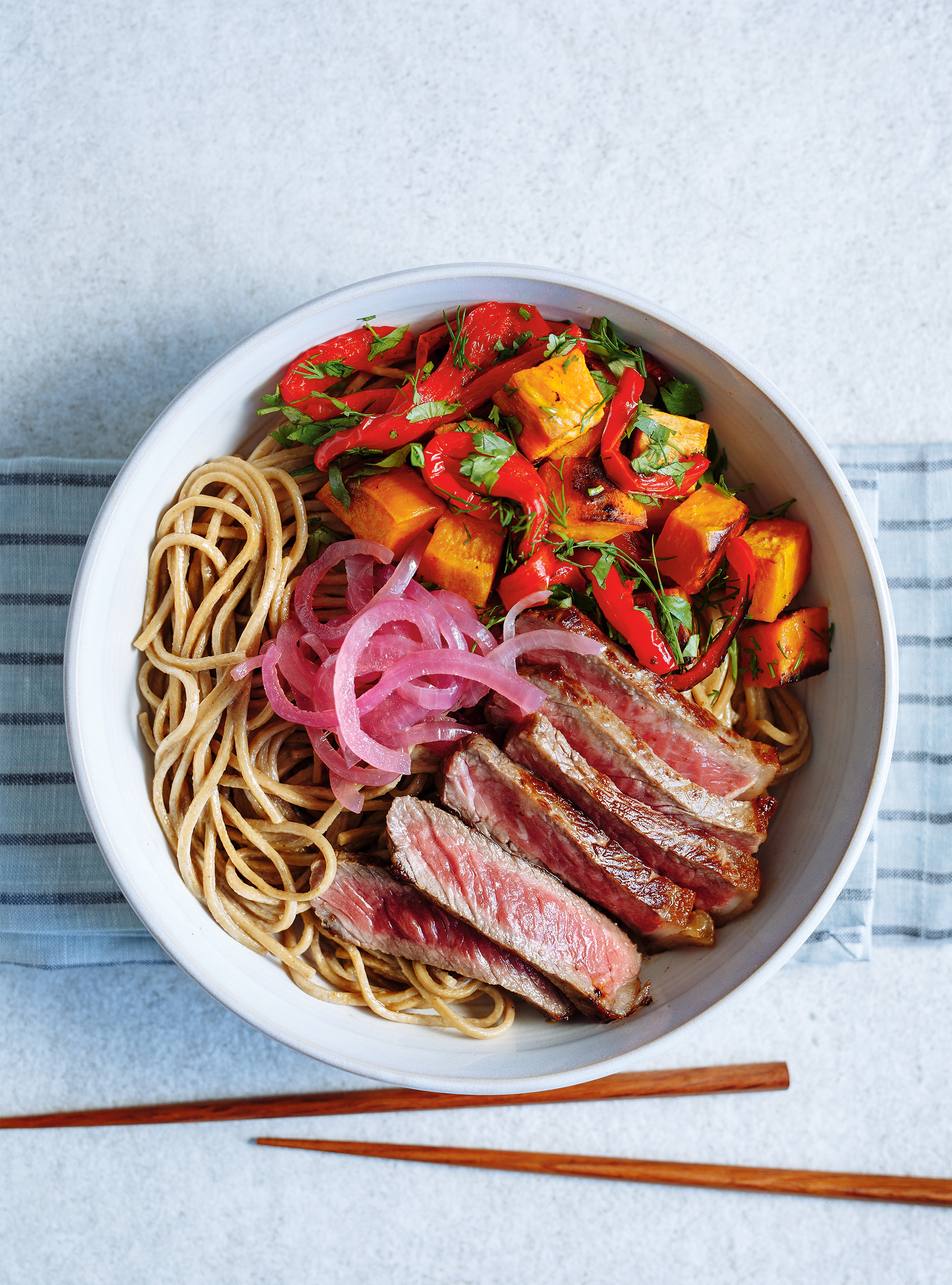 Soba Noodle Bowl with Beef and Grilled Vegetables