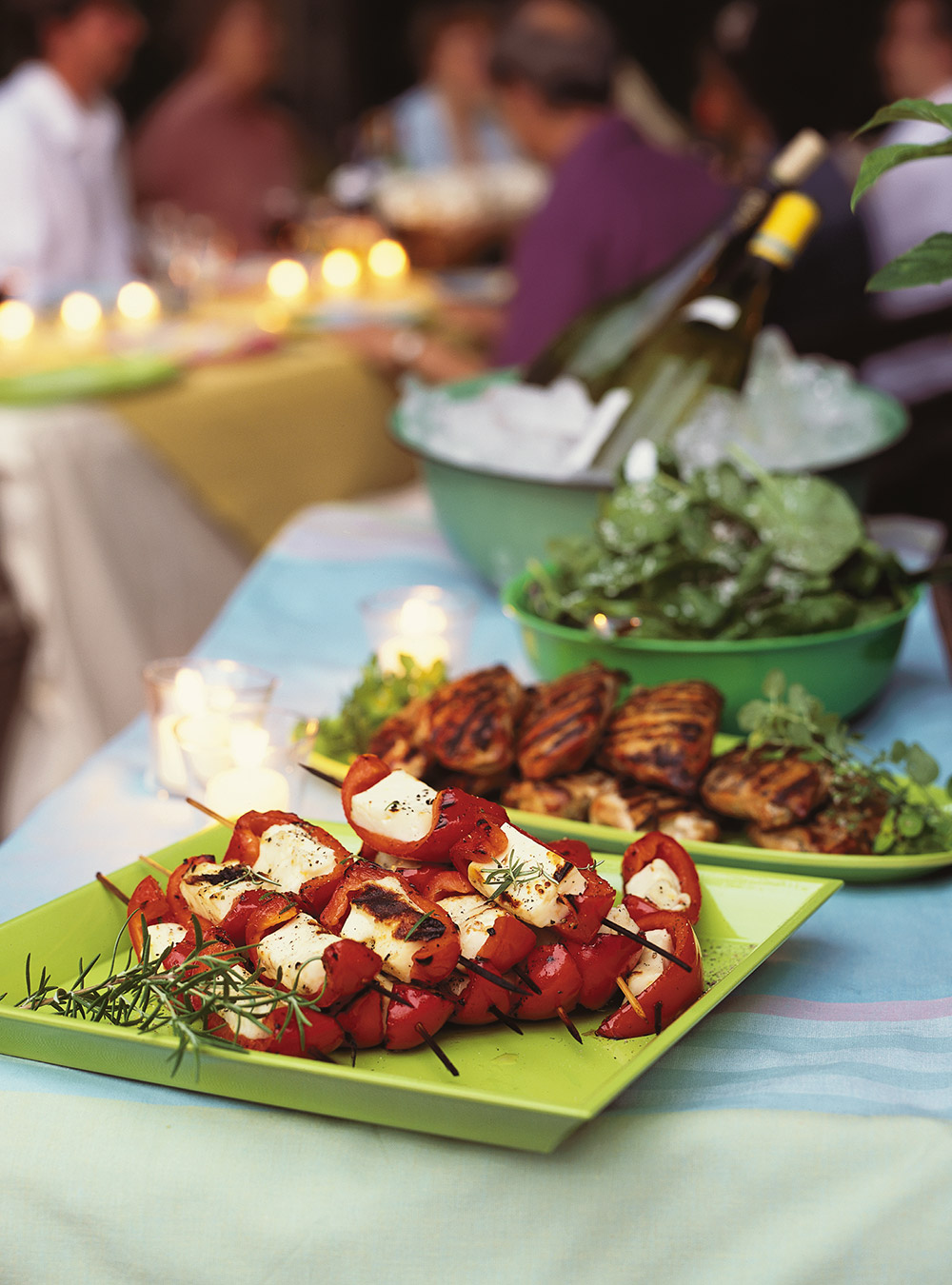 Halloumi Cheese and Roasted Bell Pepper Miniature Skewers 