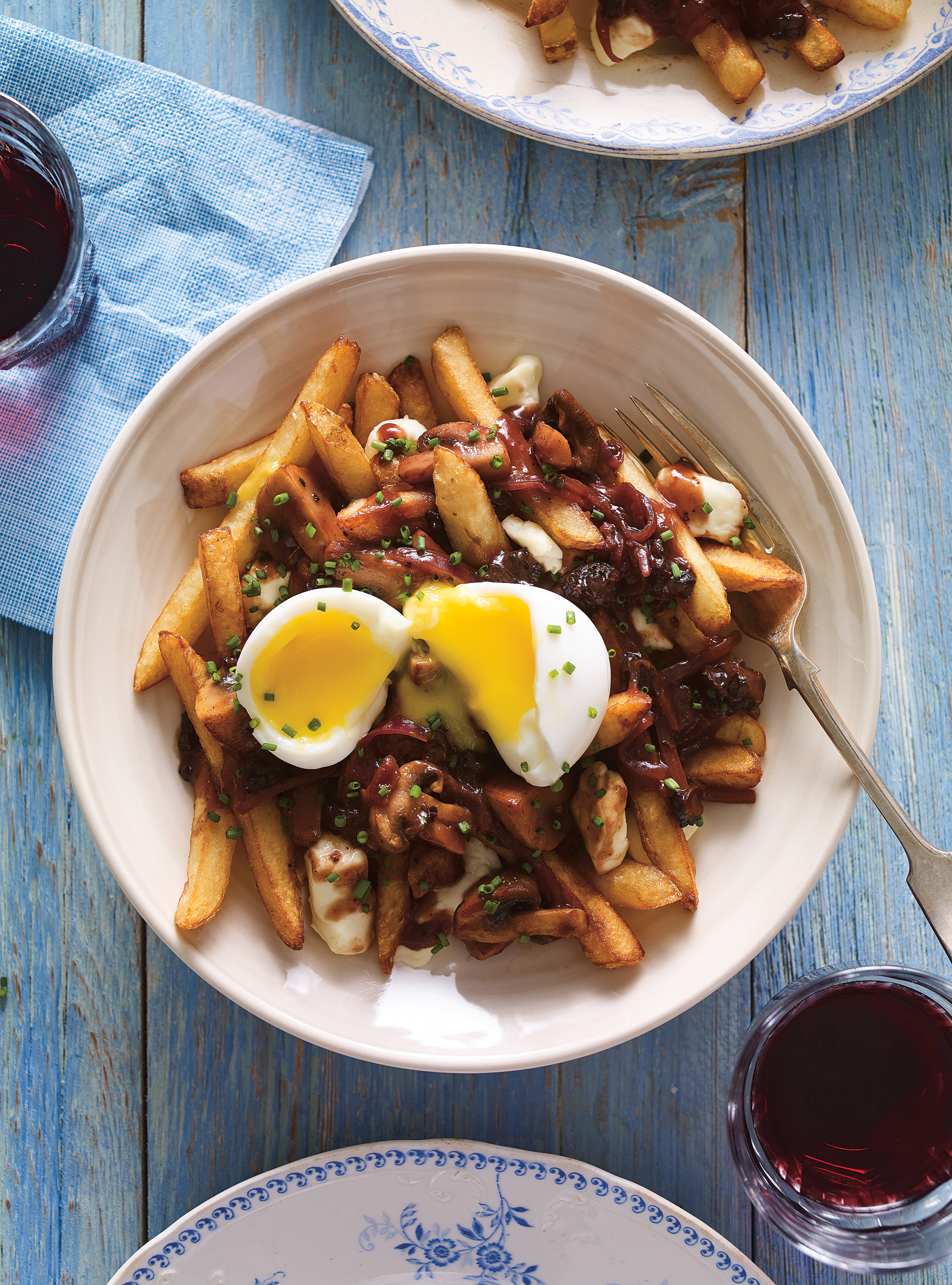 Red Wine and Mushroom Poutine with Soft-Boiled Egg