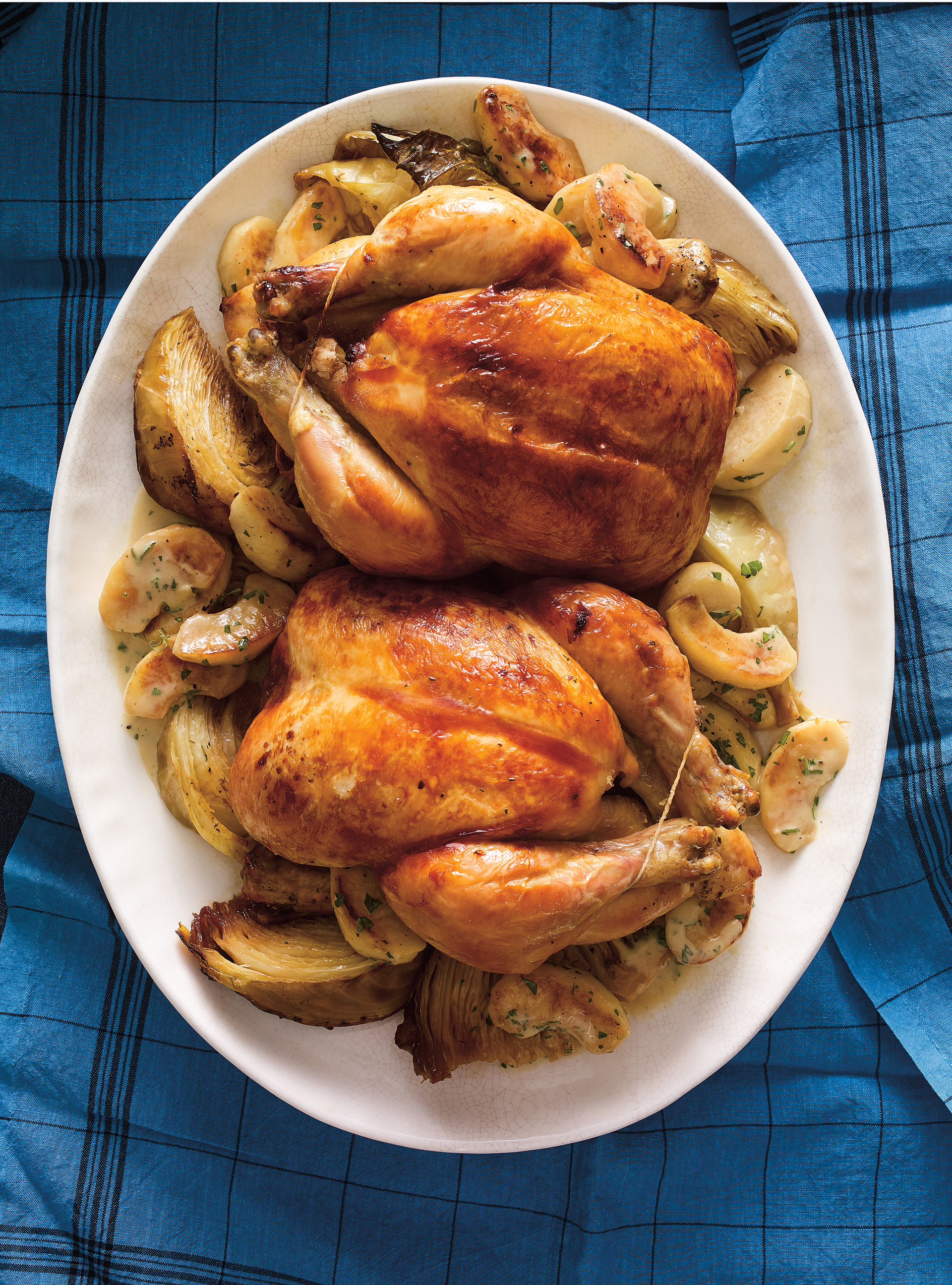Roasted Chicken with Cabbage and Glazed Apples