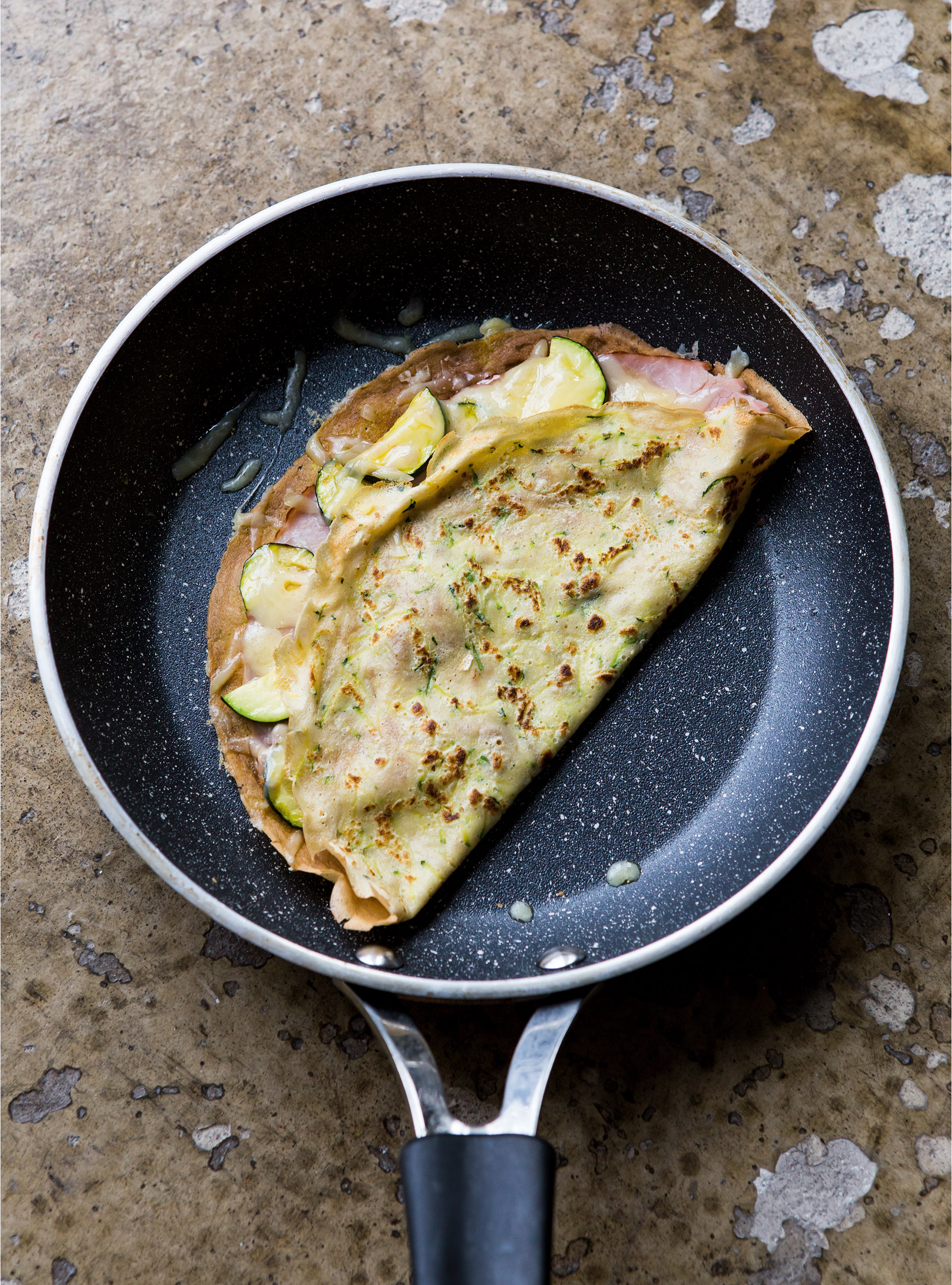 Zucchini Crepes with Ham
