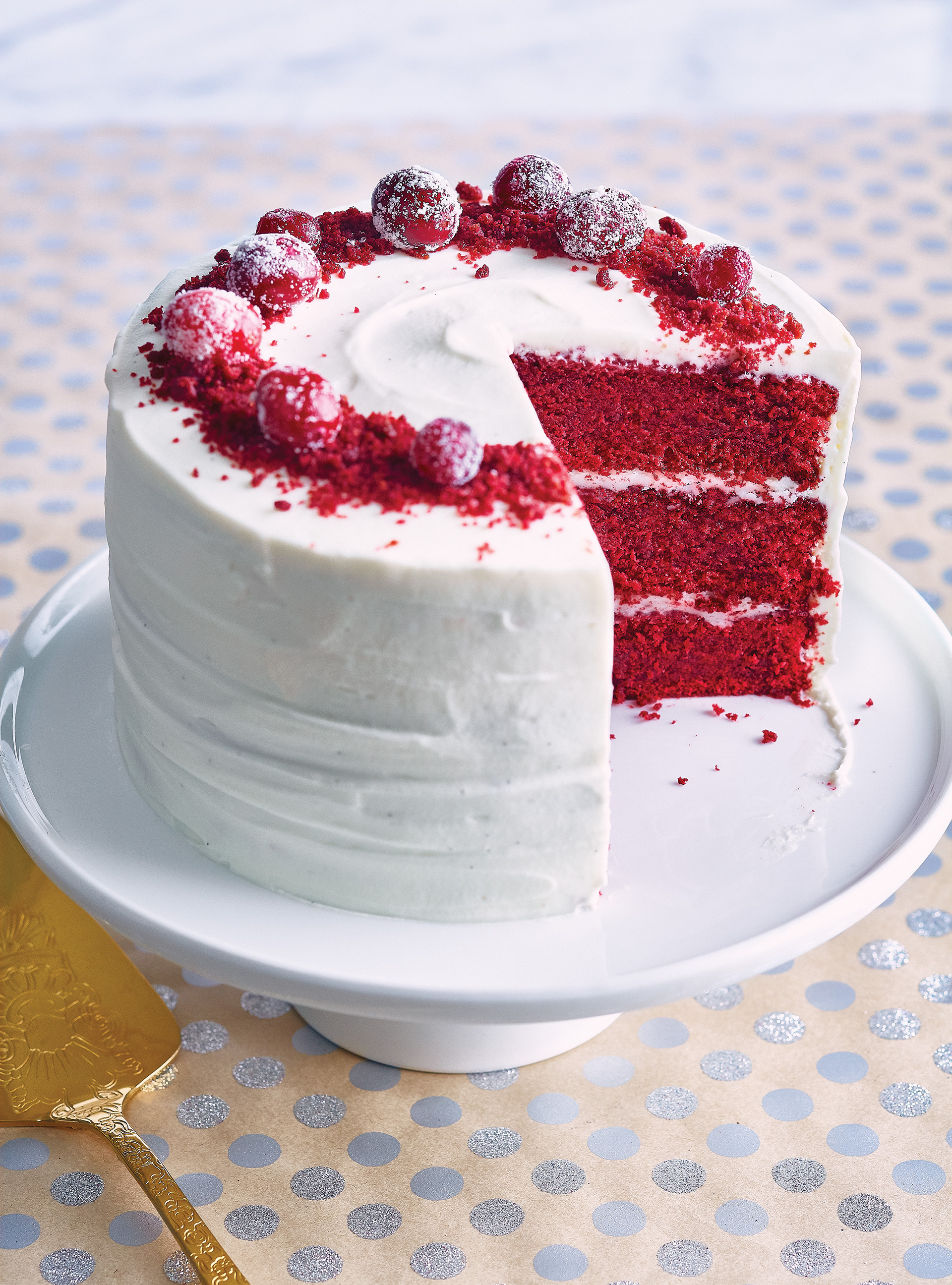 Red Velvet Cake with Frosted Cranberries