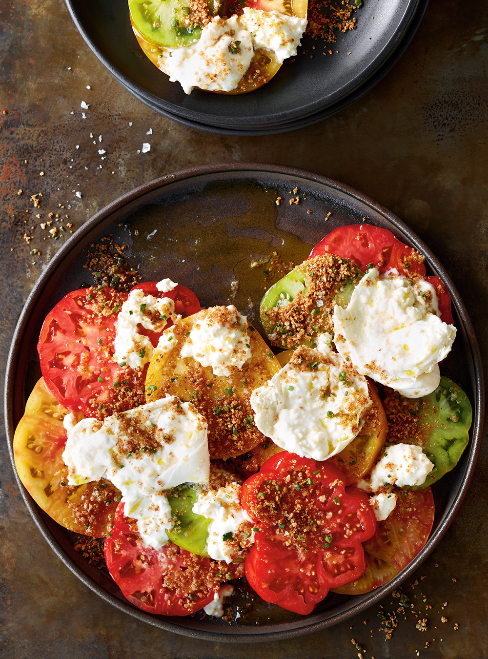 Tomatoes with Burrata and Almond Breadcrumbs