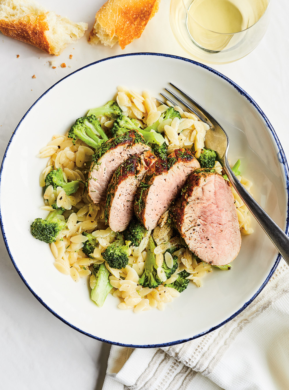 Broccoli Orzotto and Pork with Montreal Steak Spice