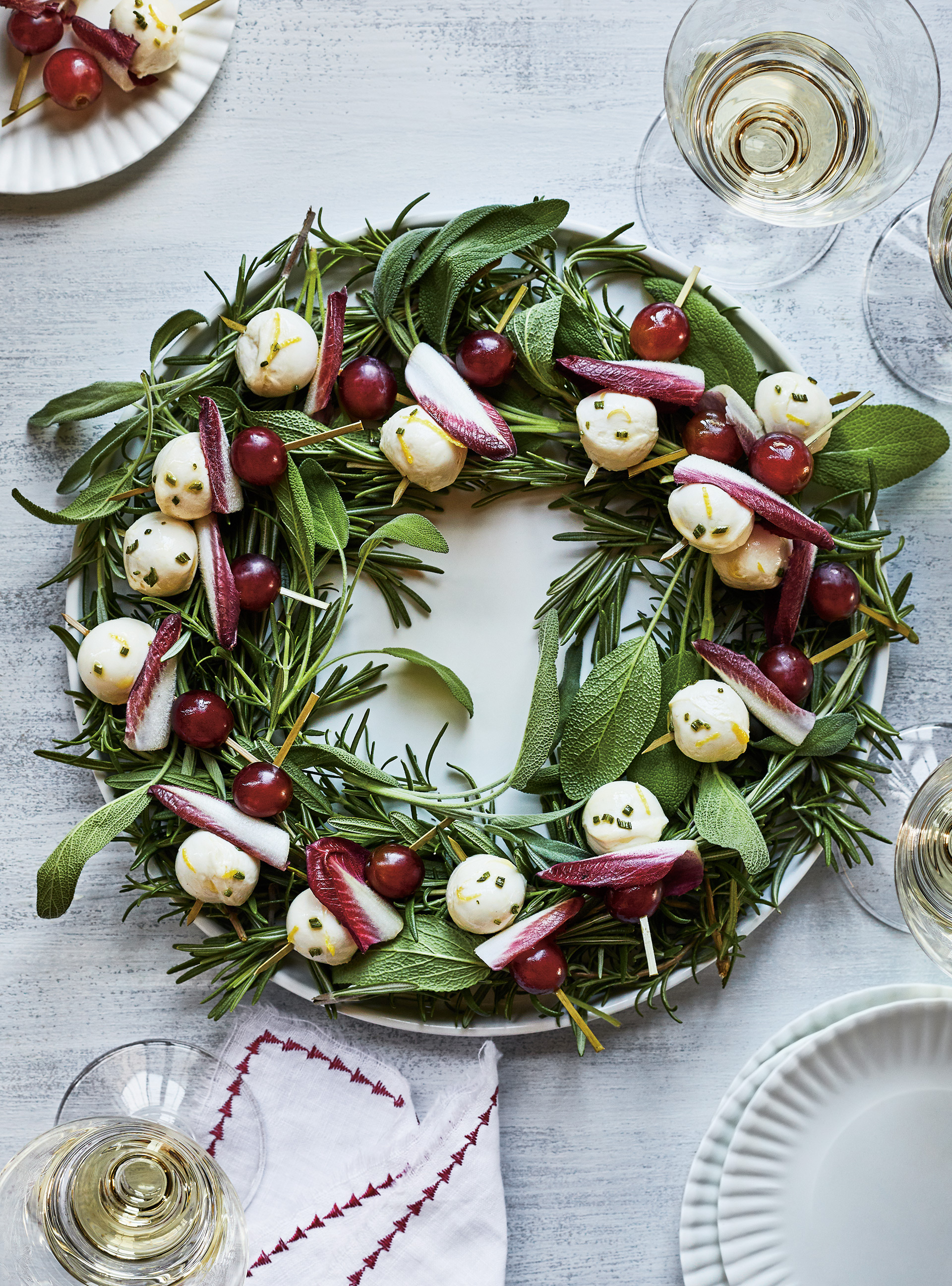 Bocconcini Skewers with Grapes and Rosemary