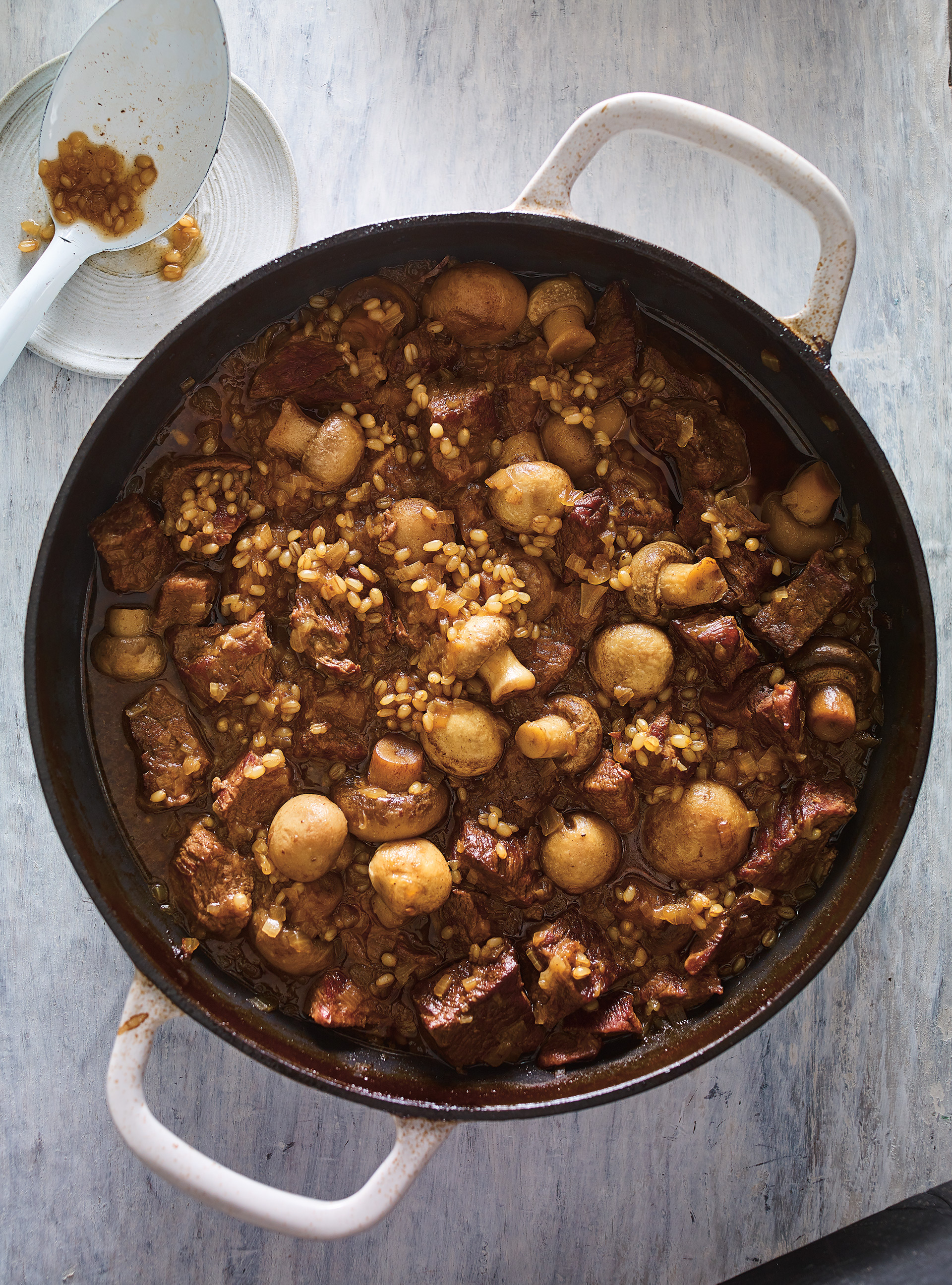 Stewed Beef with Mushrooms and Wheat Berries