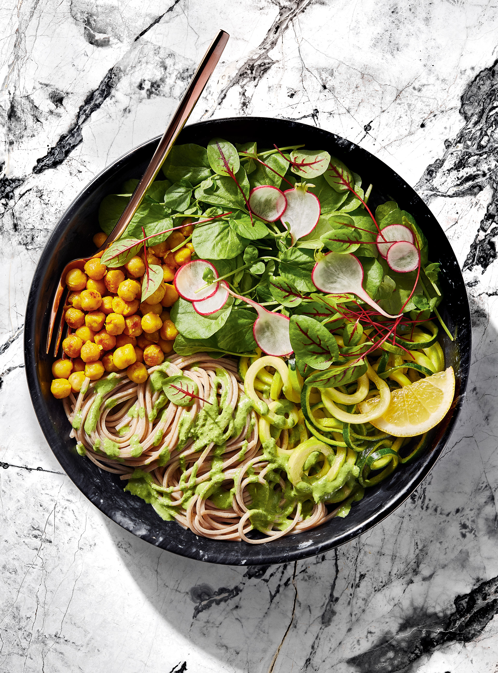 Warm Soba Noodle Salad with Green Goddess Dressing