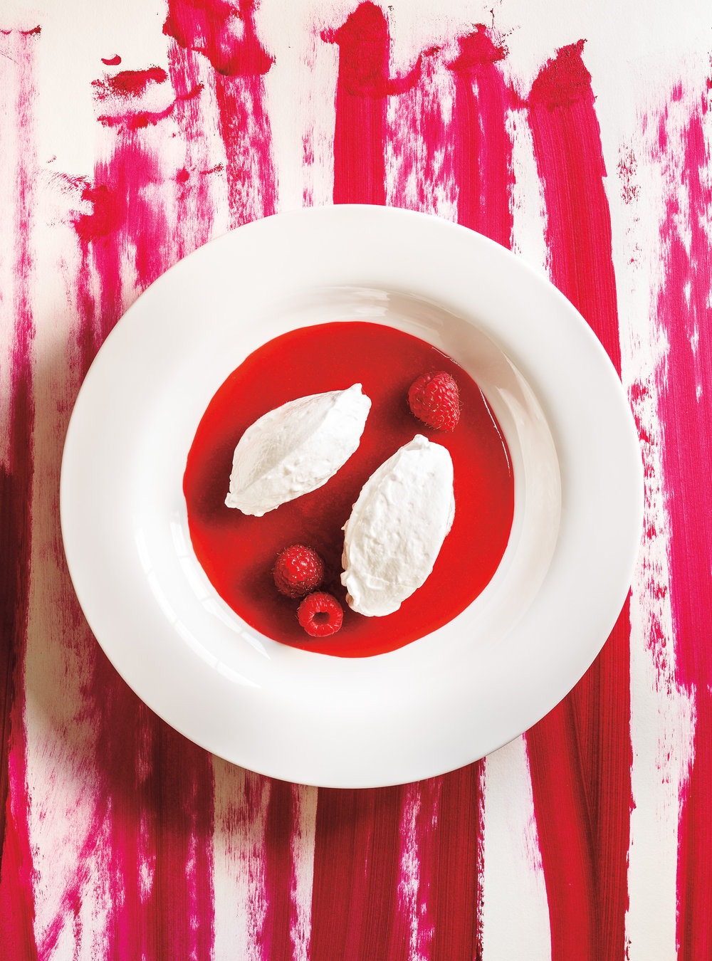 Floating Islands with Raspberry Coulis