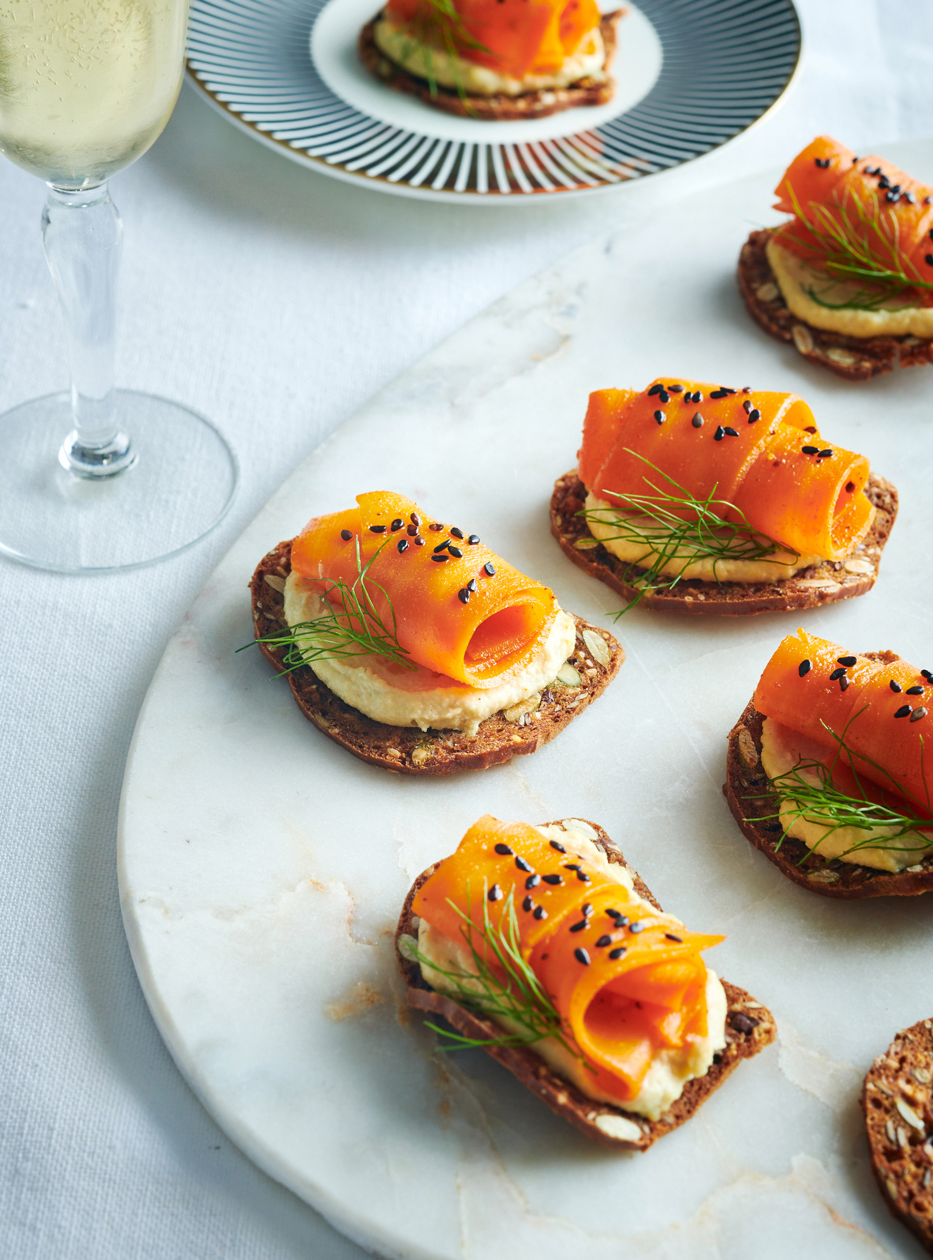 Canapés with Marinated Carrots and Cashew Spread
