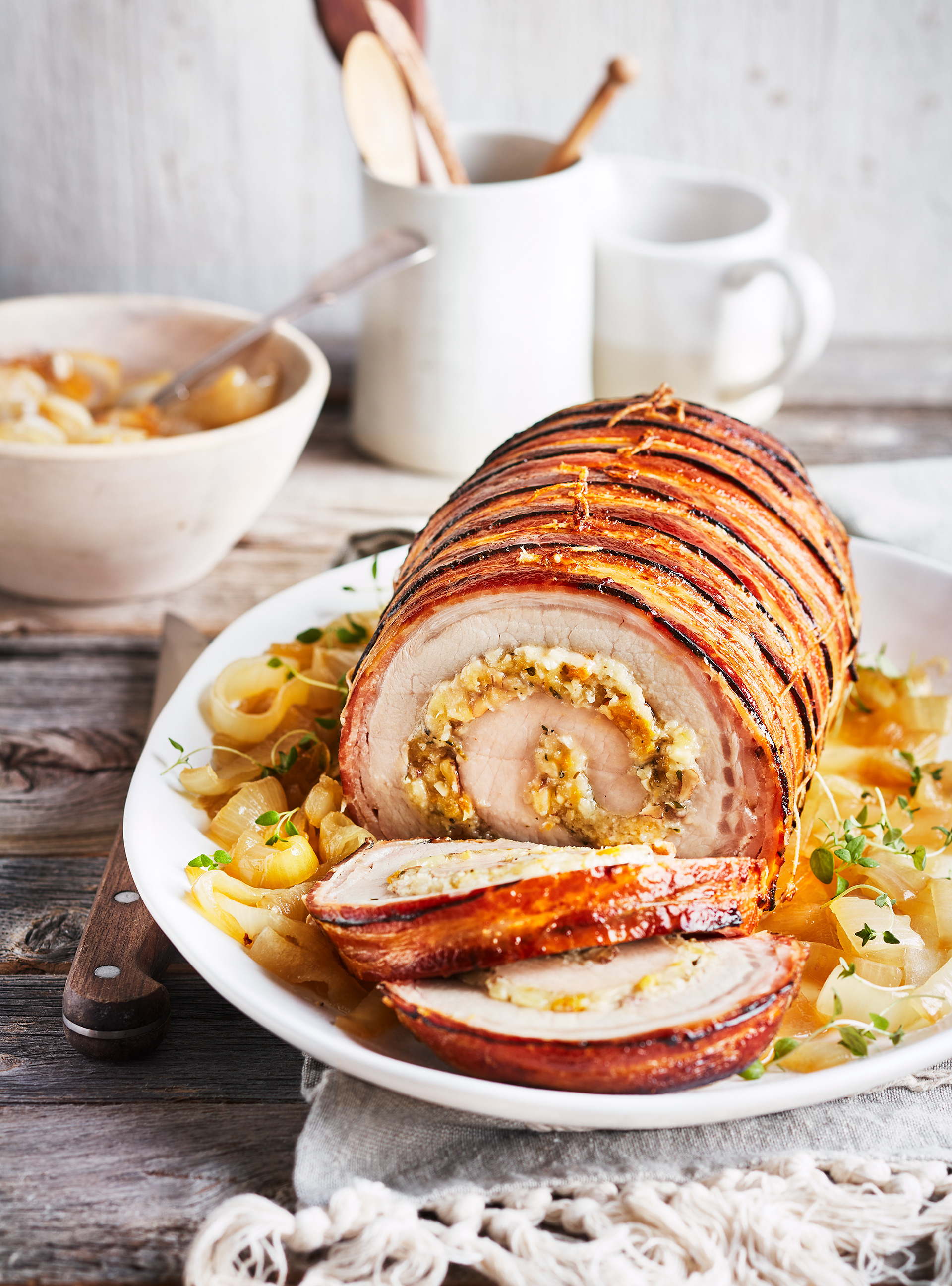 Maple Pork Roast Stuffed with Apple and Cheddar