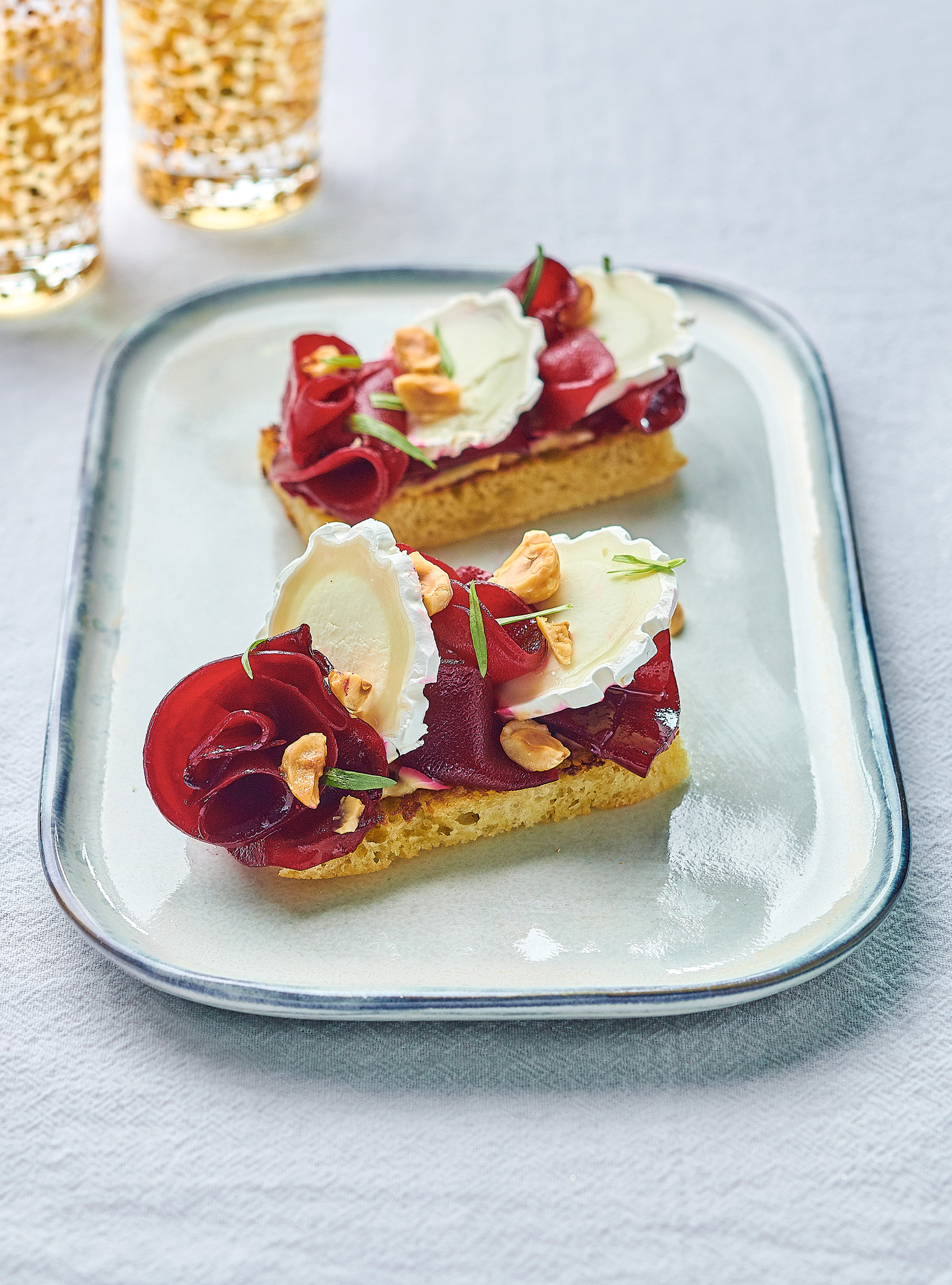 Goat Cheese and Beet Flowers on Brioche