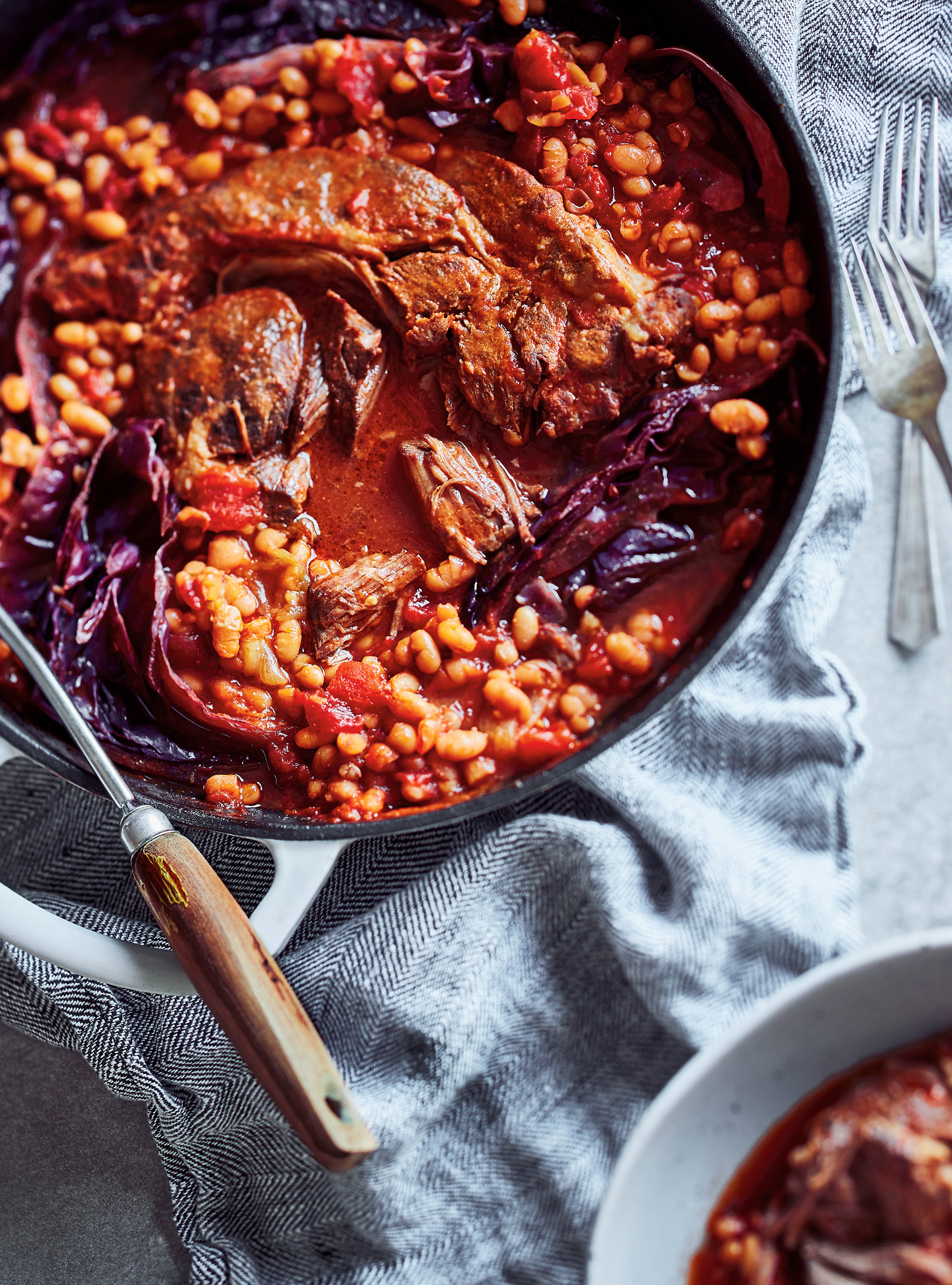 Braised Beef with White Beans and Red Cabbage