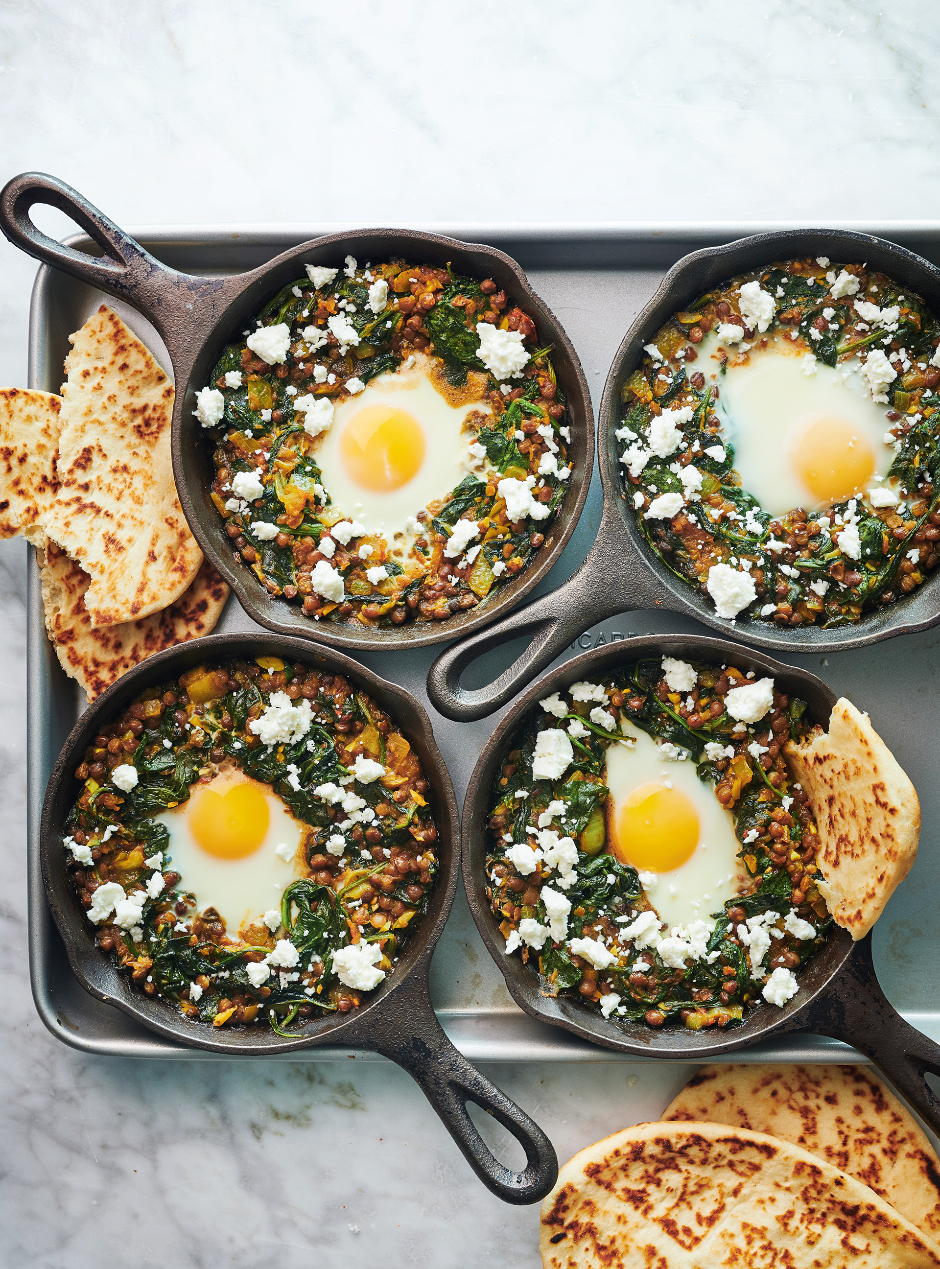 Poached Eggs with Spinach and Lentils