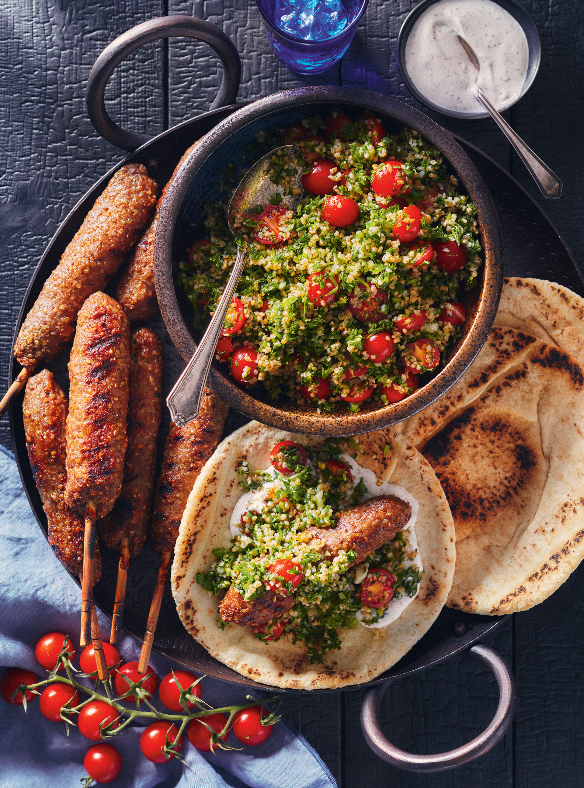 Beef Keftas with Tabbouleh and Sumac Sauce