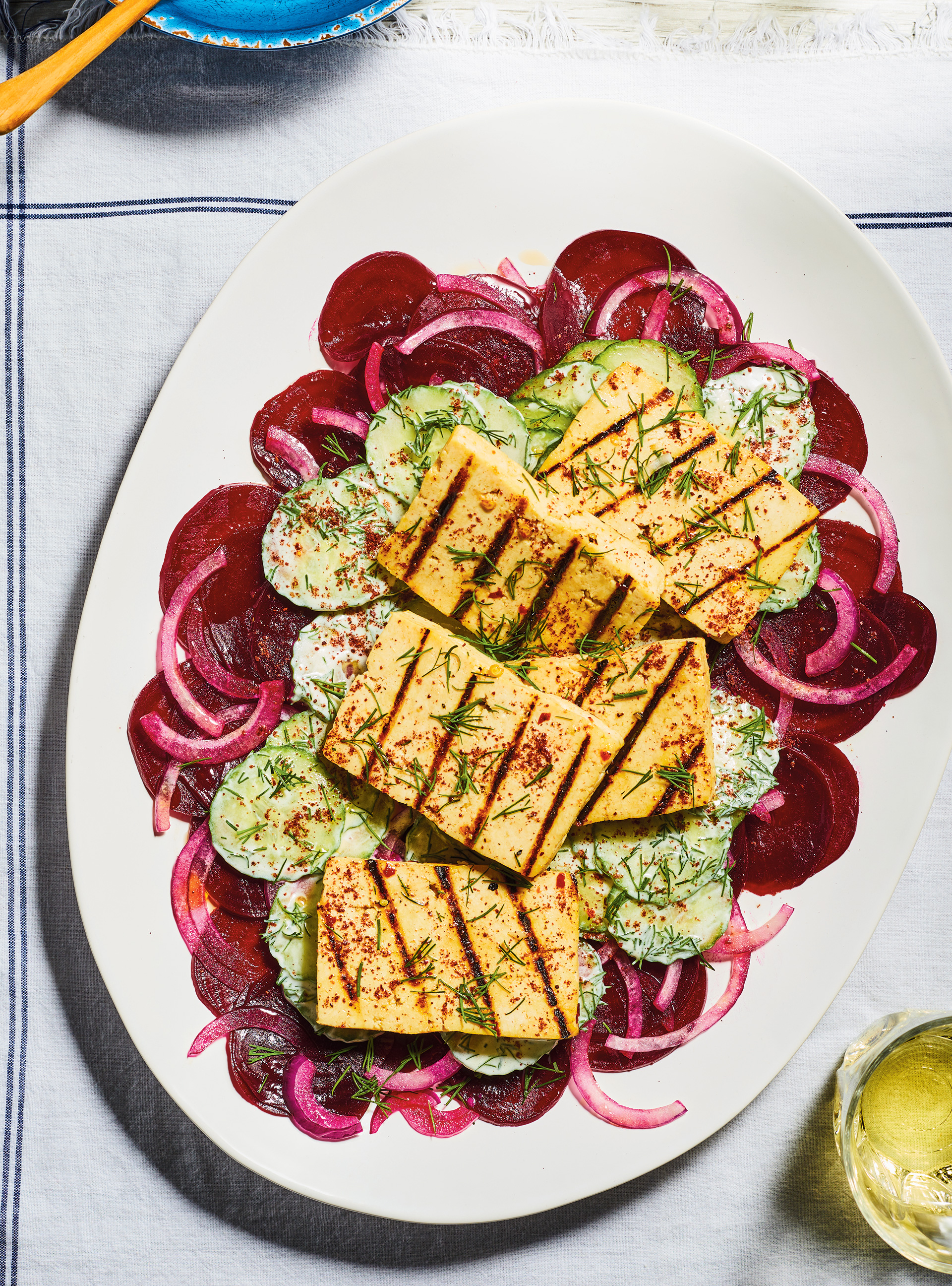 Beet Salad with Grilled Tofu and Greek Yogurt Dressing