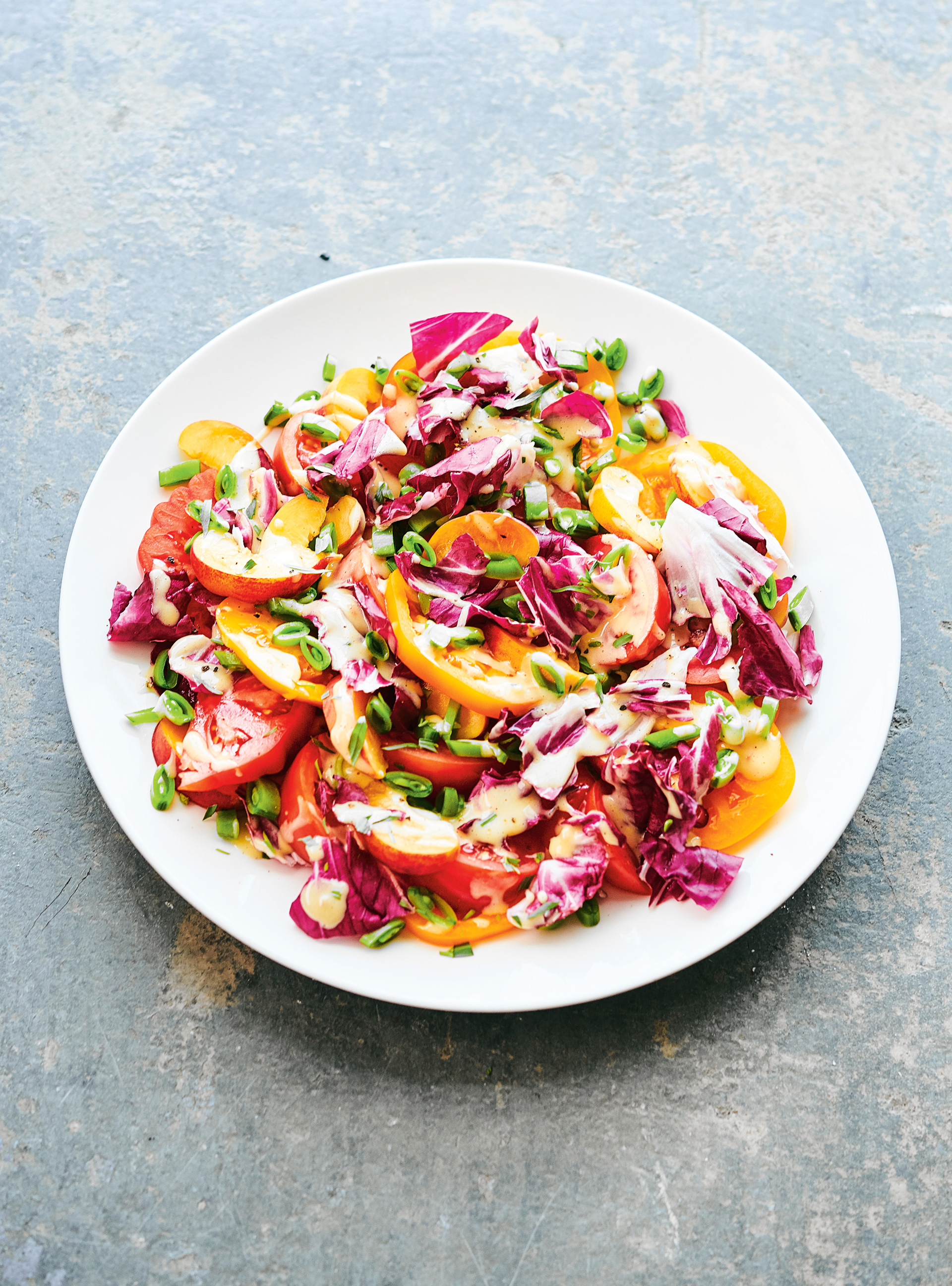 Tomato and Peach Salad with Béarnaise Dressing