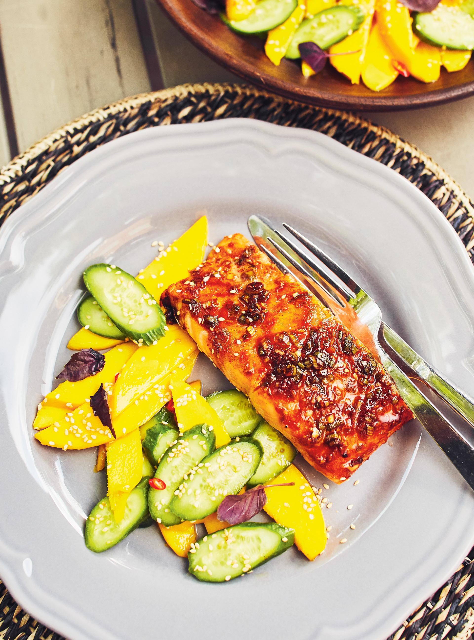 Thai Grilled Salmon with Mango and Cucumber Salad