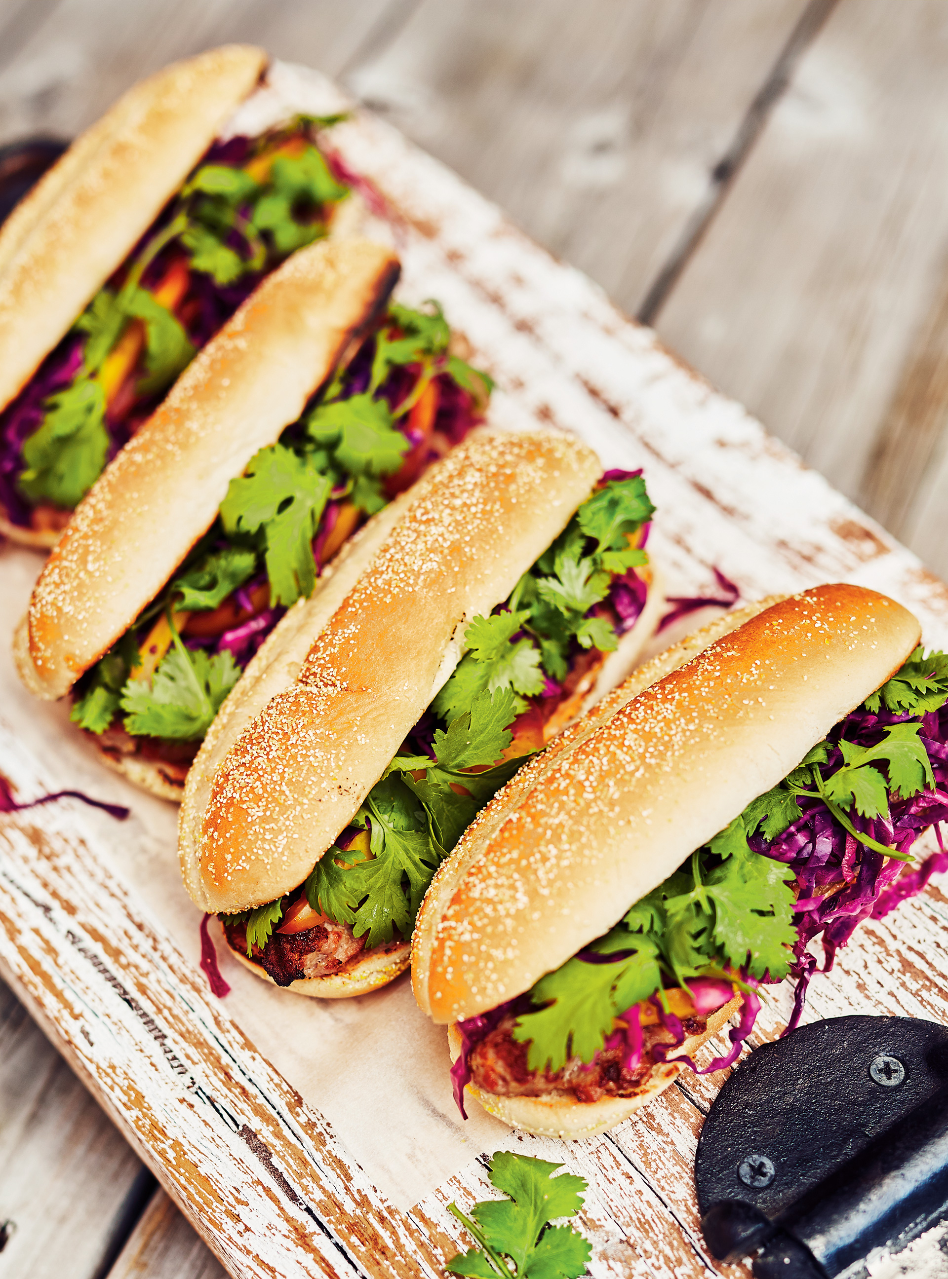 Hot Dogs with Braised Cabbage and Spicy Mayonnaise