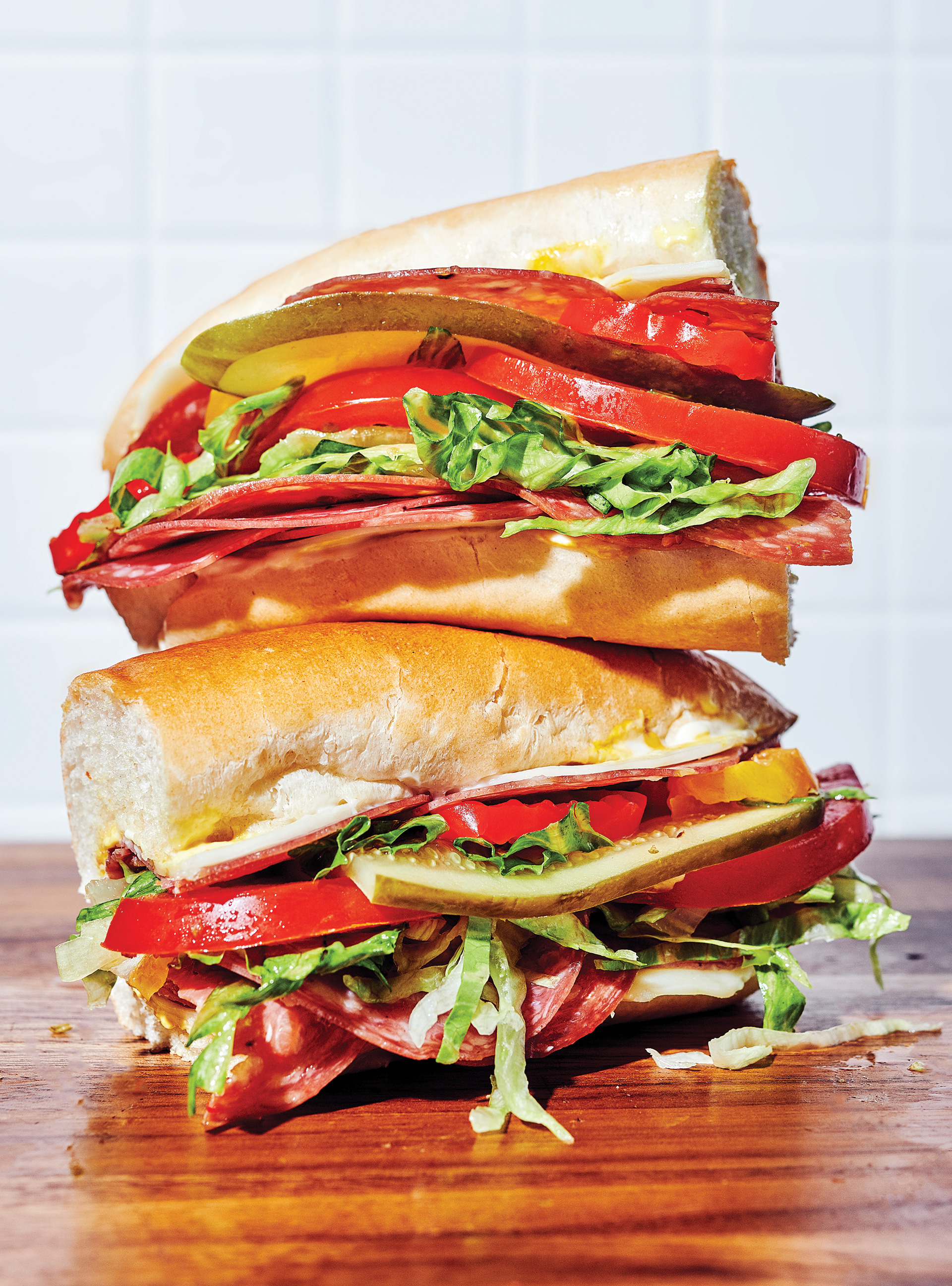 Salami Subs with Pickles and Banana Peppers