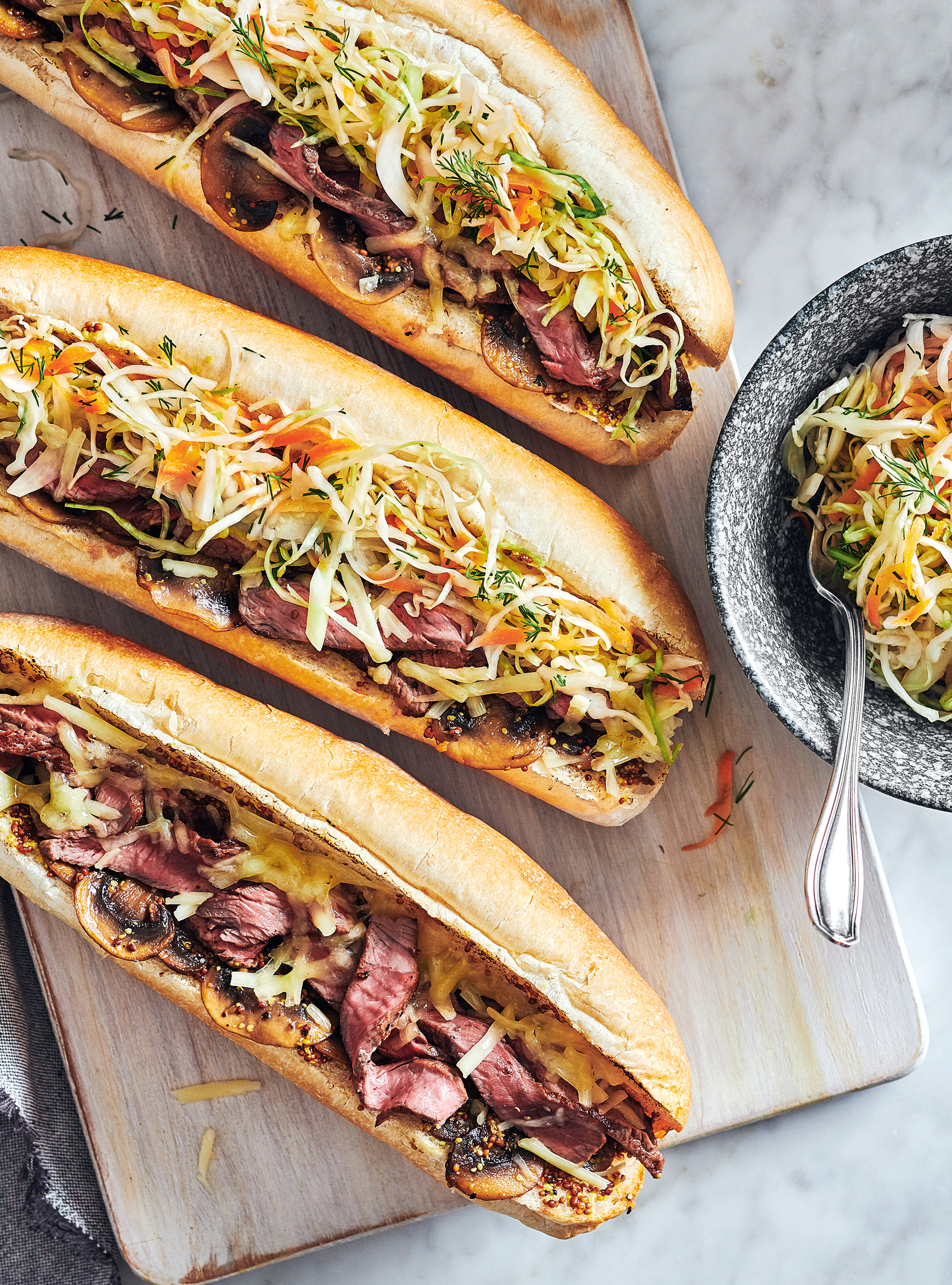 Beef Sandwiches with Mushrooms and Pickled Cabbage