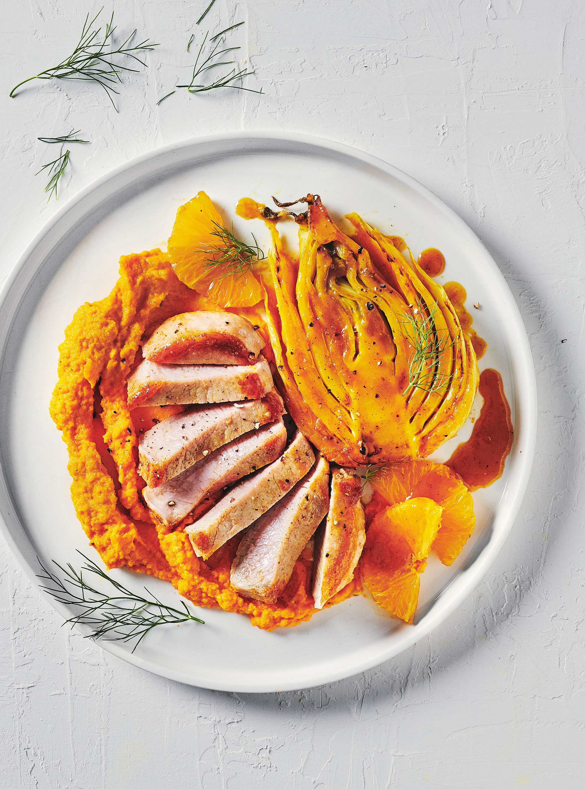 Orange and Saffron Confit Fennel with Pork Chops