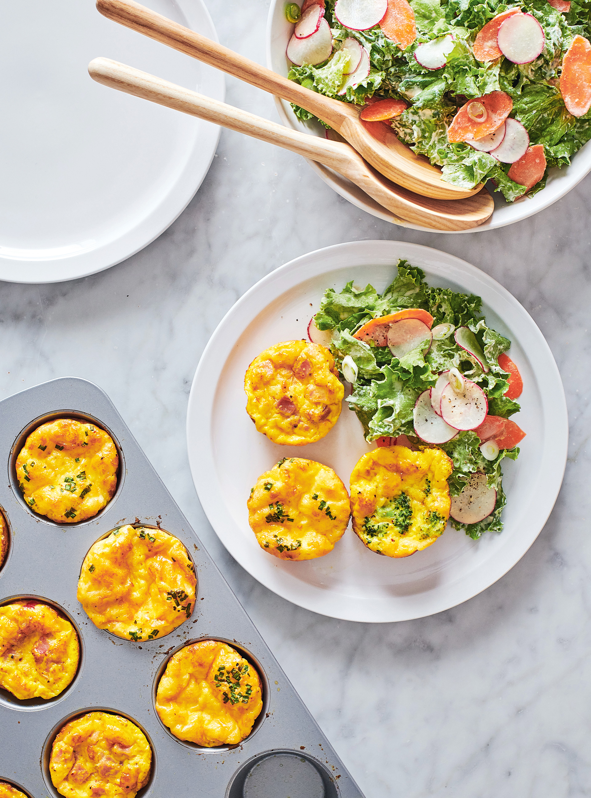 Mini Cheese Omelettes with Creamy Vegetable Salad