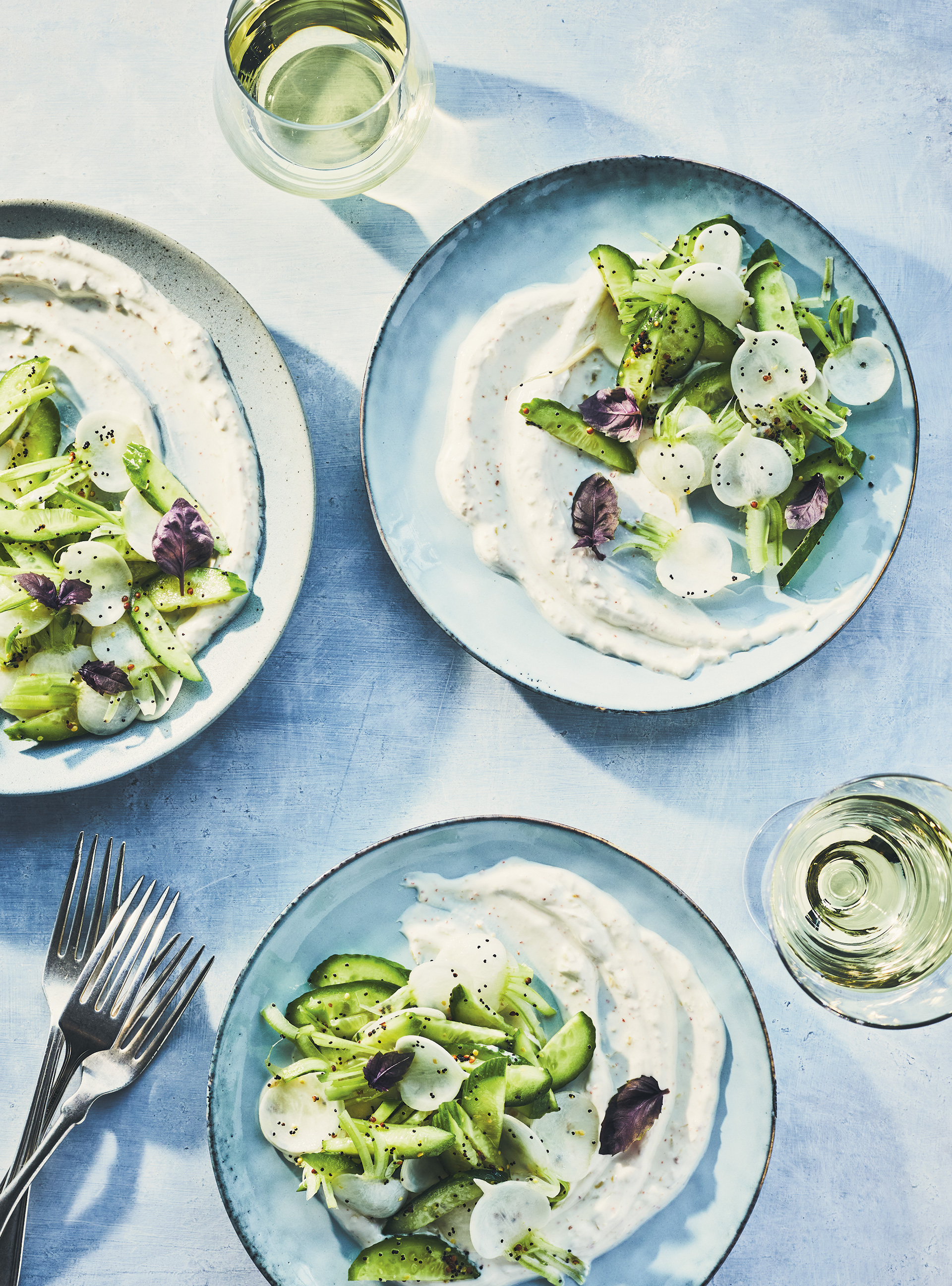 White Turnips and Cucumbers with Garlic Scape Labneh