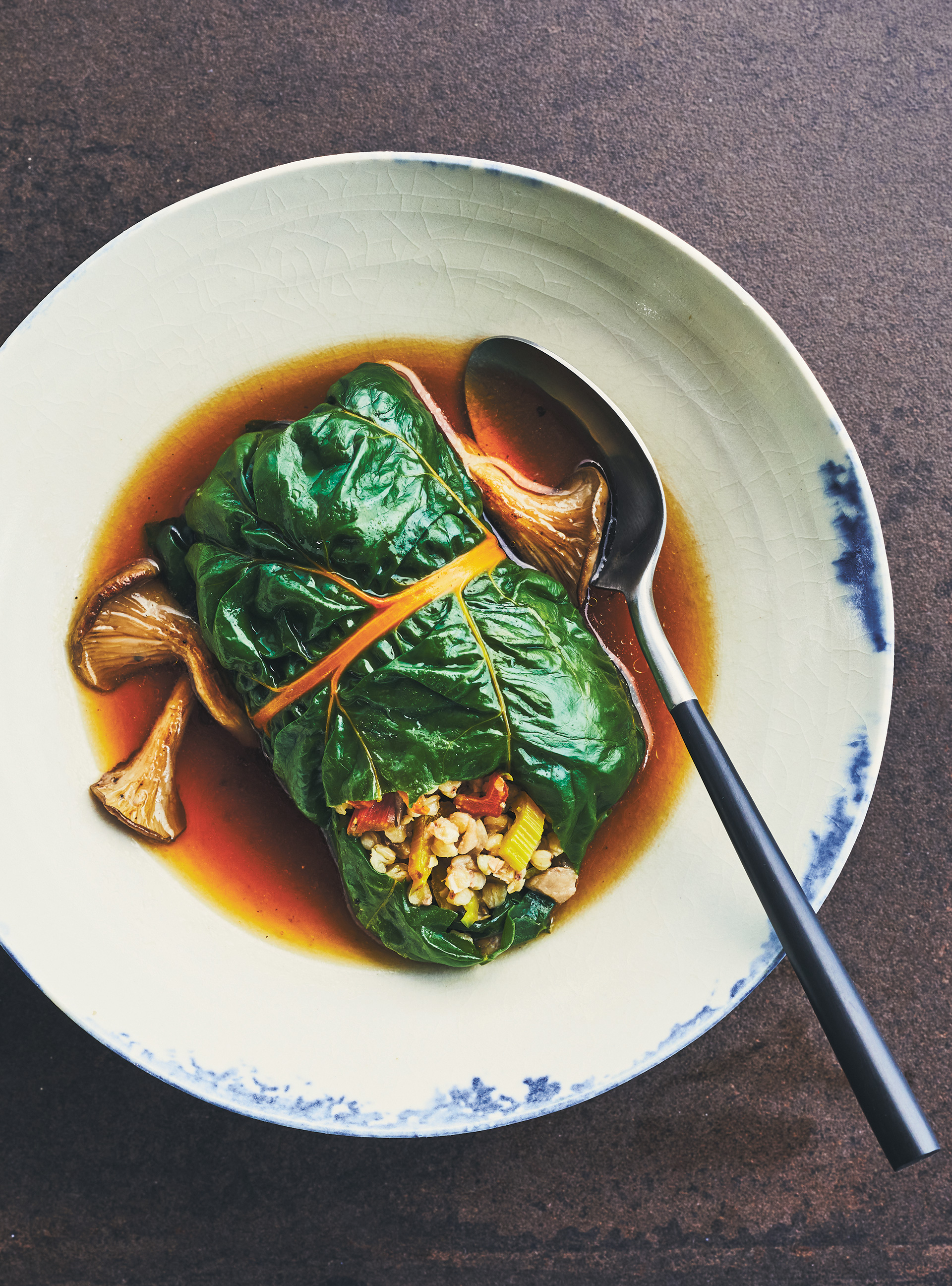 Swiss Chard Rolls with Buckwheat and Oyster Mushrooms