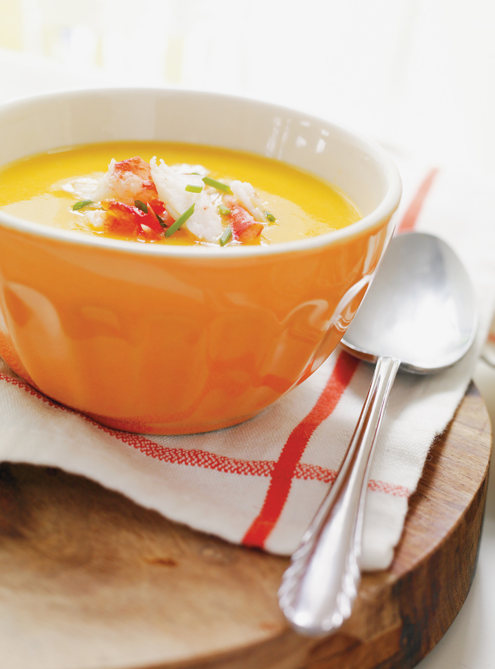 Cream of Bell Pepper Soup with Crab Topping