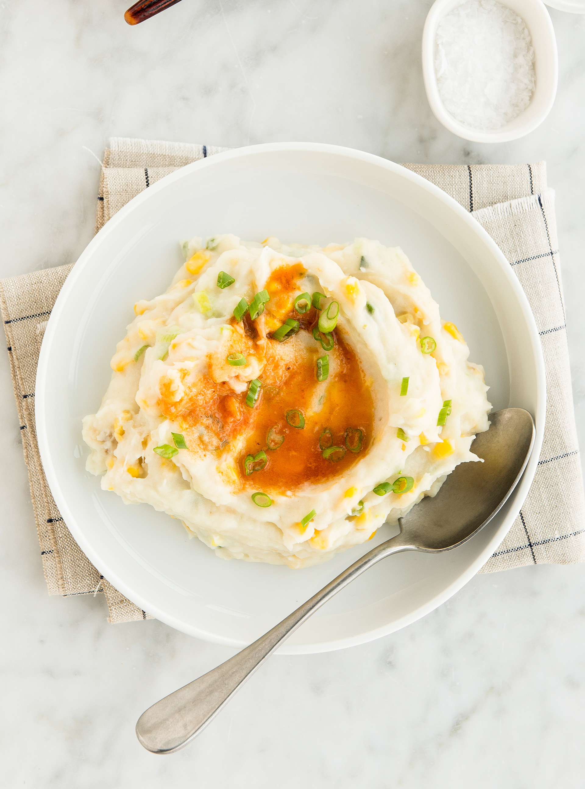 Mashed Potatoes with Corn and Harissa Butter