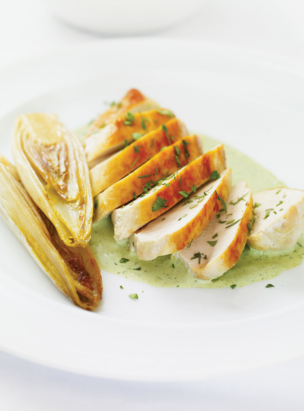 Chicken with Herb Sauce  and Caramelized Endives