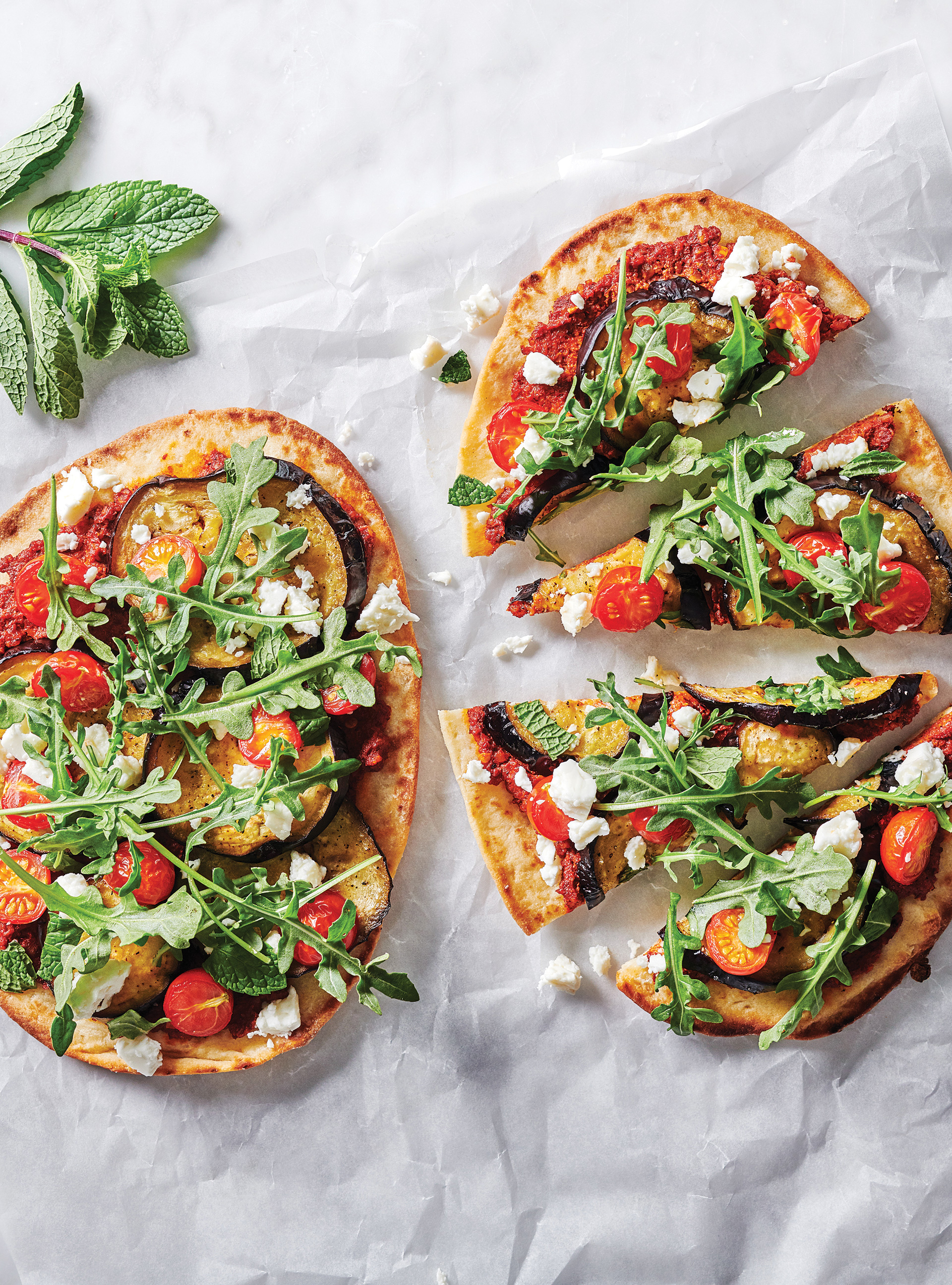 Eggplant Pizzas with Roasted Bell Pepper Spread