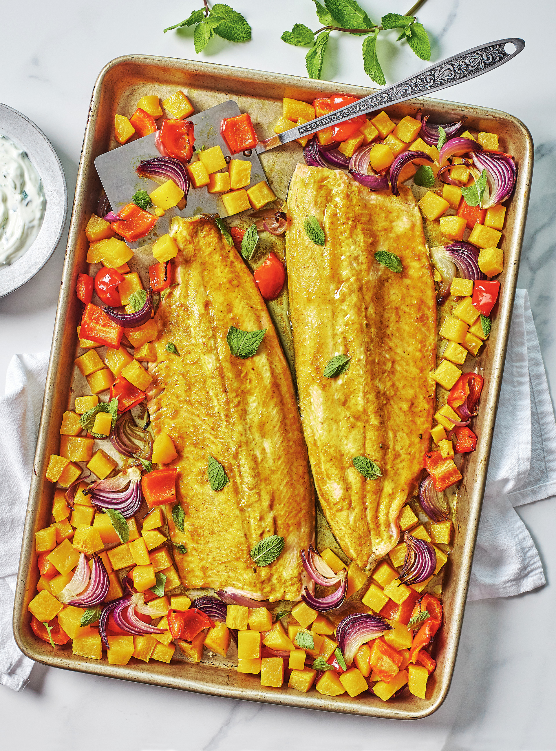 Sheet-Pan Curried Vegetables and Trout