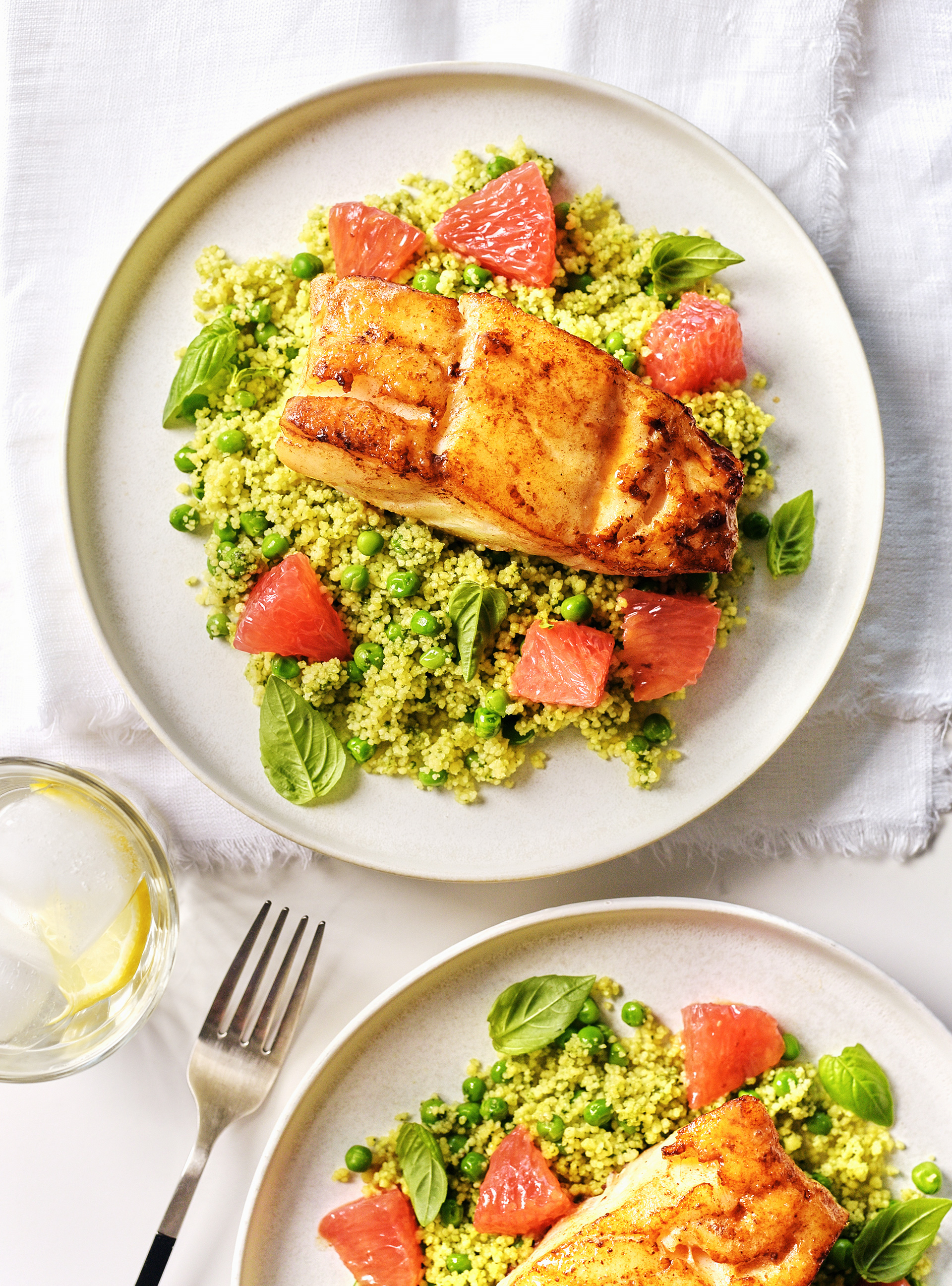 Cod with Pesto and Grapefruit Couscous