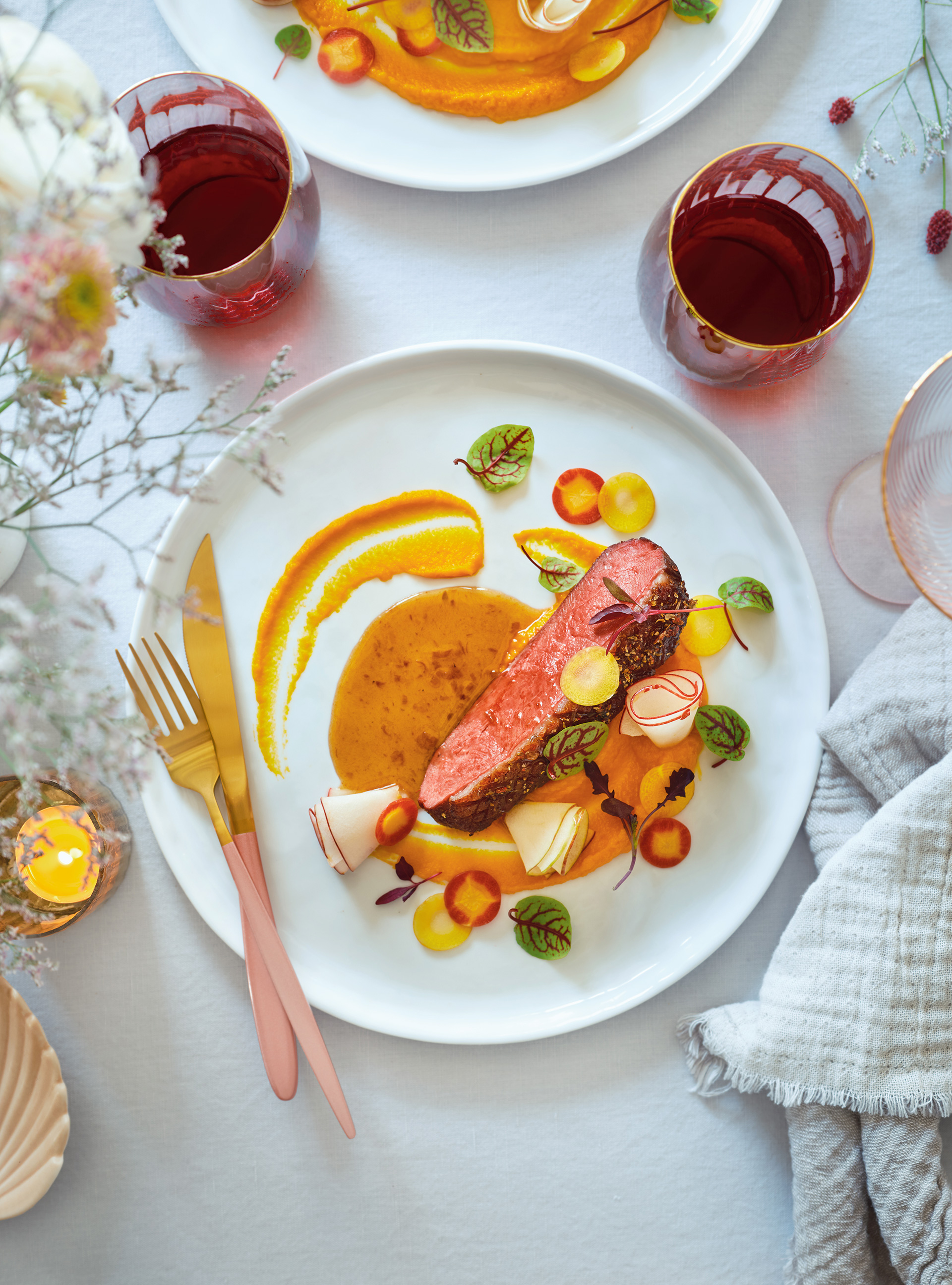 Honey-Spice Duck Breast with Carrot Purée and Apple Sauce