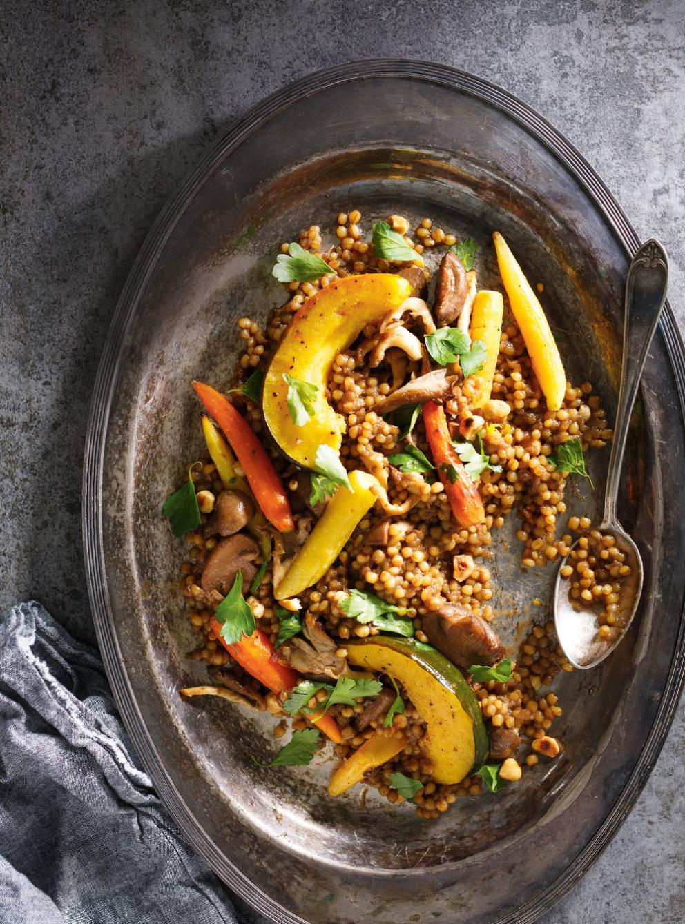 Wheat Berry Risotto with Mushrooms, Roasted Vegetables and Hazelnuts RICARDO