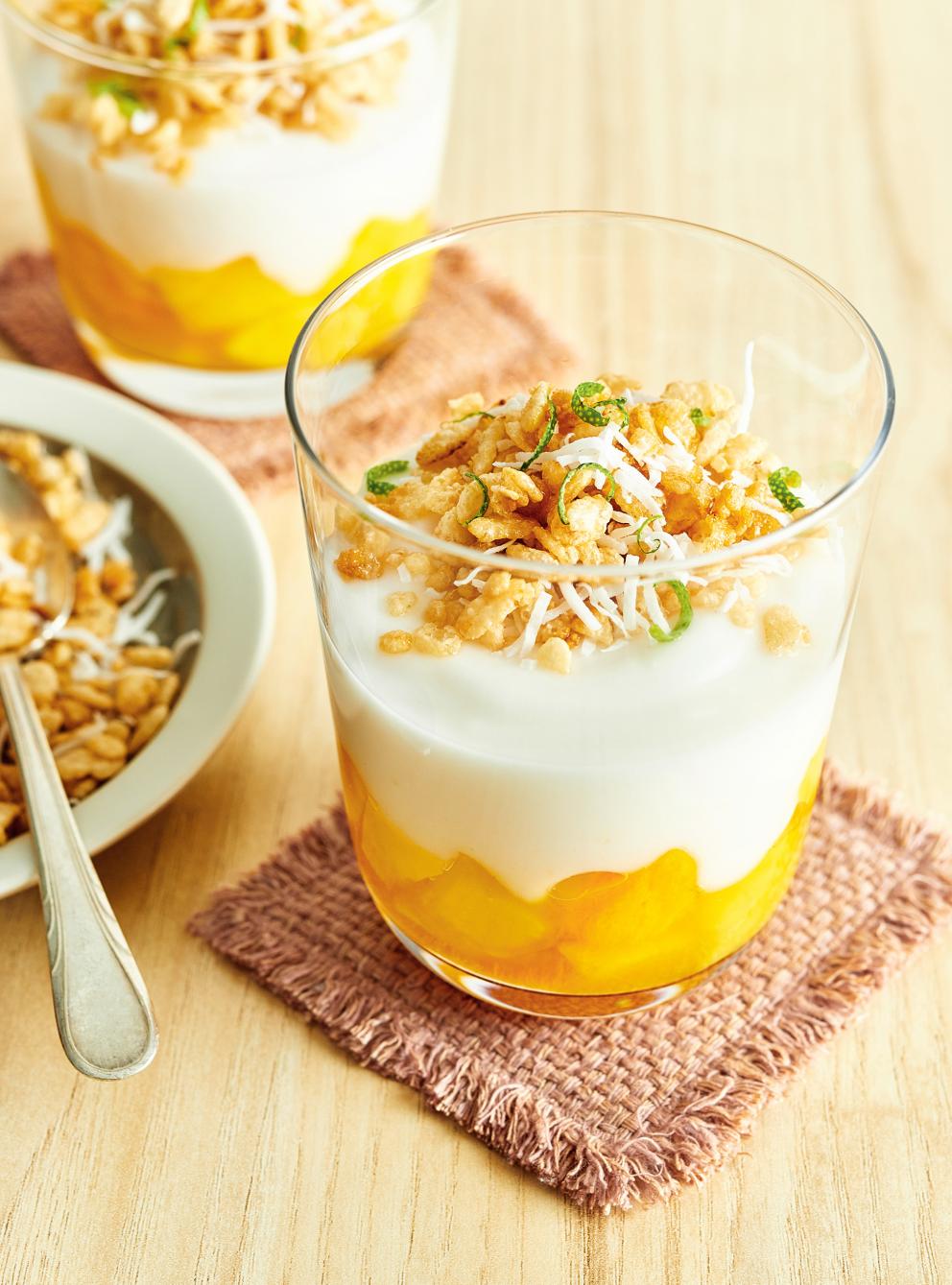 CoconutMango Breakfast Parfaits with Rice Cereal RICARDO