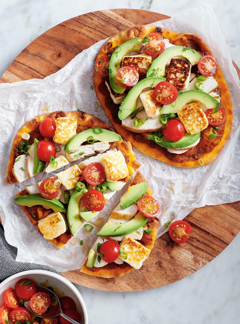 halal chicken naan pizza sheet pan 15 minutes quick school dinner kids