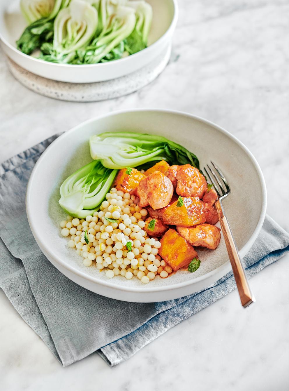 Pineapple Roast Chicken with Lemony Pearl Couscous RICARDO