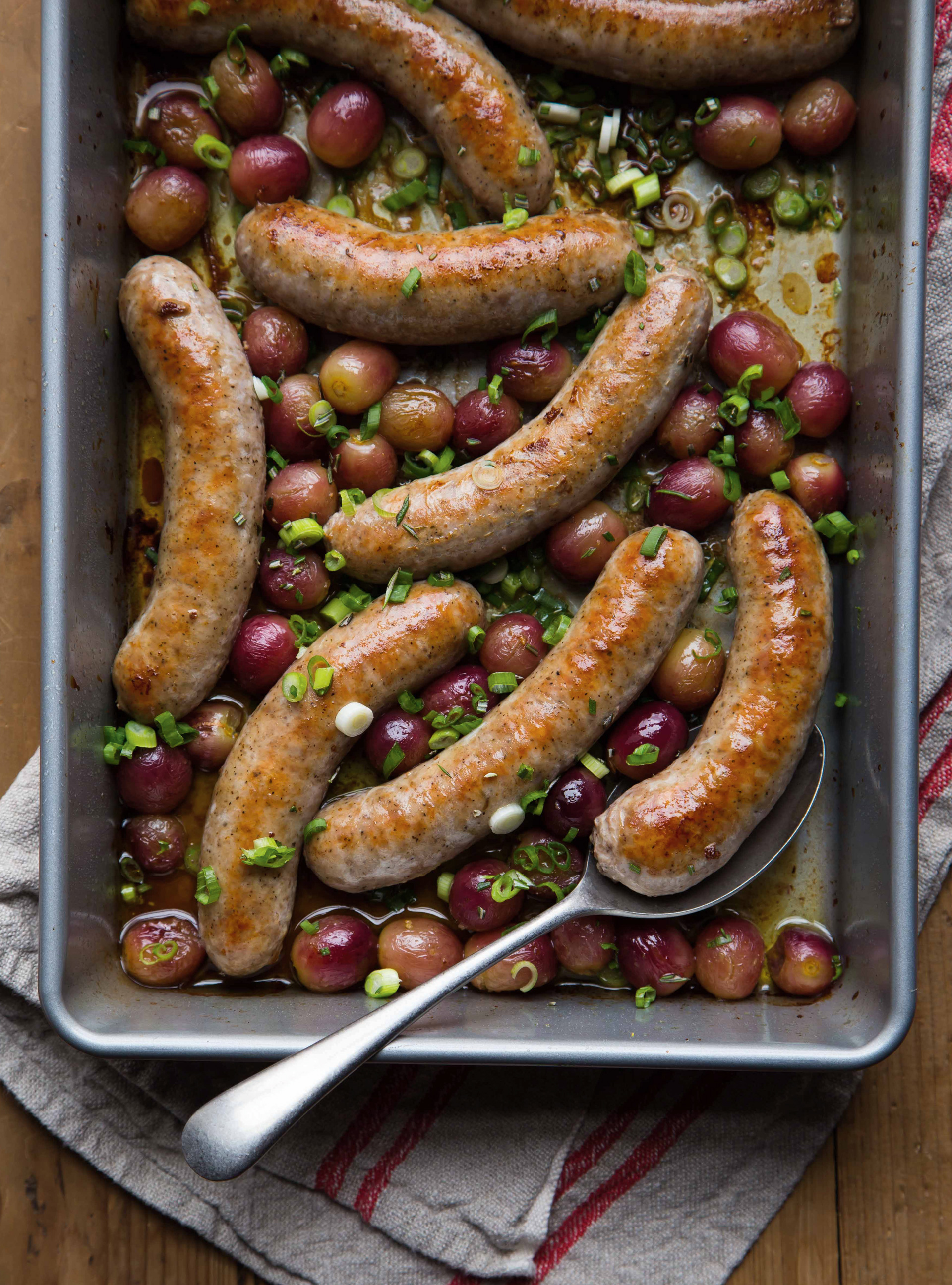Sausages with Roasted Grapes