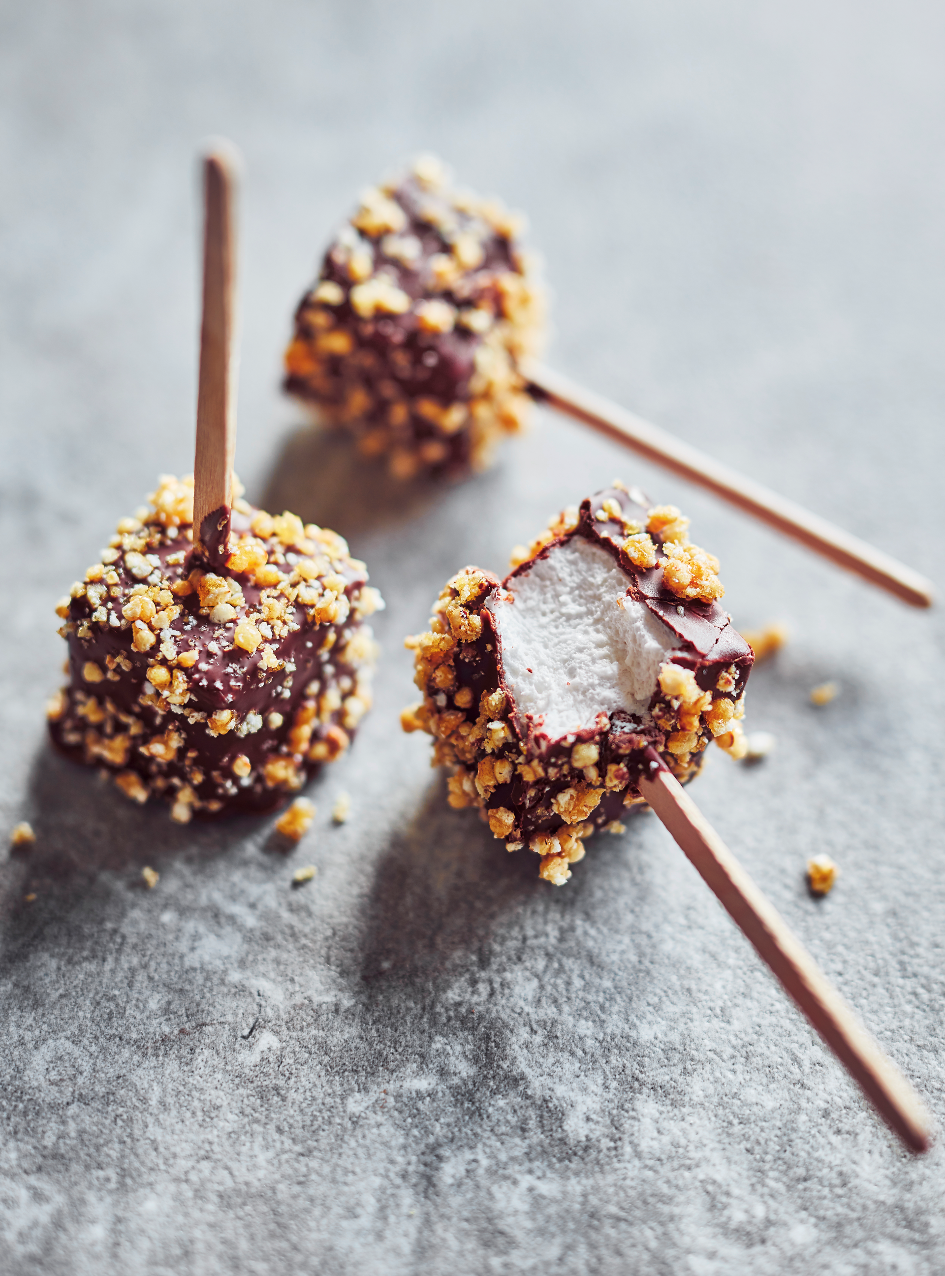 Chocolate-Covered Marshmallows with Crispy Quinoa