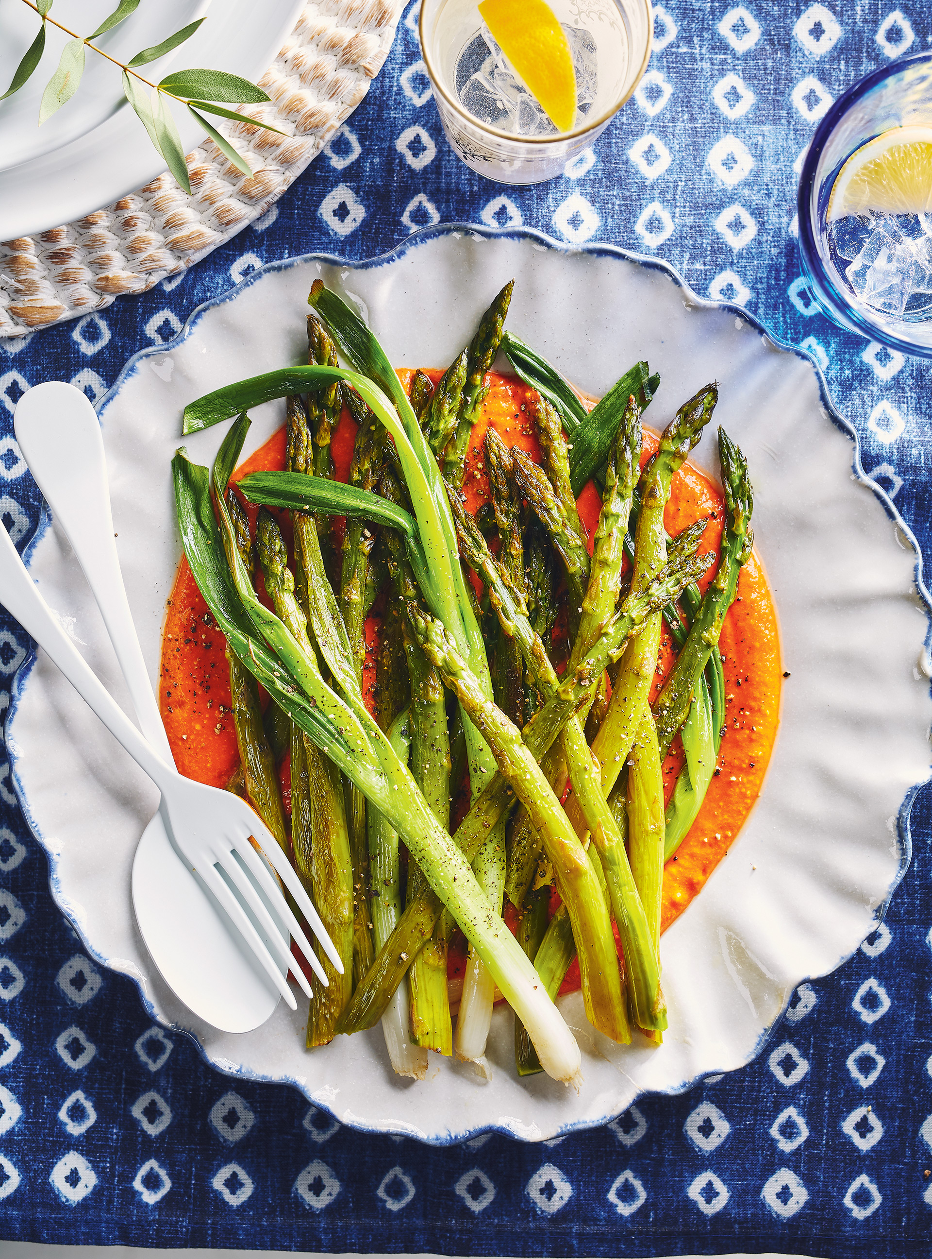 Grilled Asparagus with Romesco Sauce