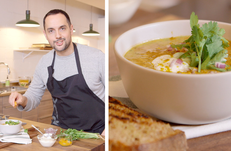 Étienne, chef à la cuisine de développement RICARDO et sa soupe aux lentilles