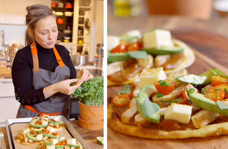 Isabelle Deschamps Plante, chef des Café RICARDO et sa pizza au poulet sur pain naan