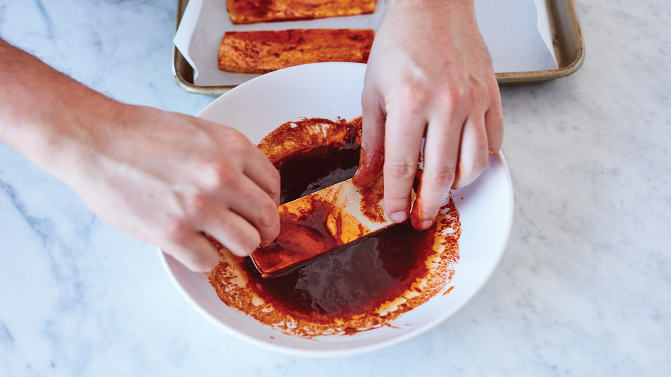 dip tofu in the marinade