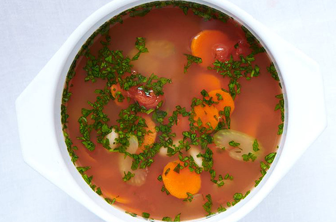 Vegetable Soup in a Fondue Pot