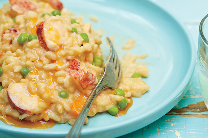 Risotto au homard aux petits pois et au mascarpone