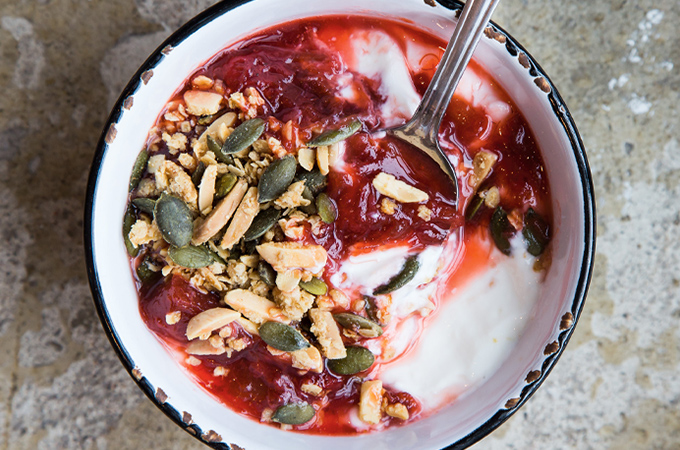 Yogurt with Rhubarb Compote and Pumpkin Seed Crumble
