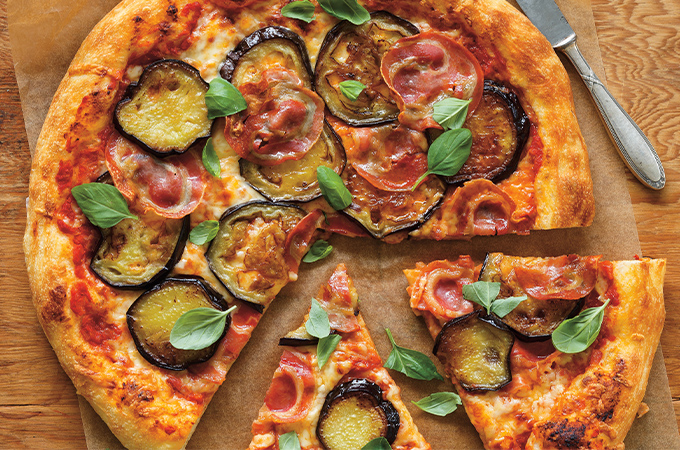 Eggplant and Pancetta Pizza