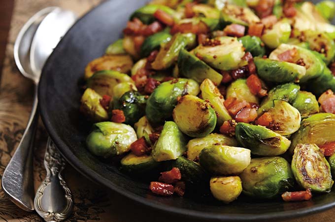 Roasted Brussels Sprouts with Mustard and Bacon